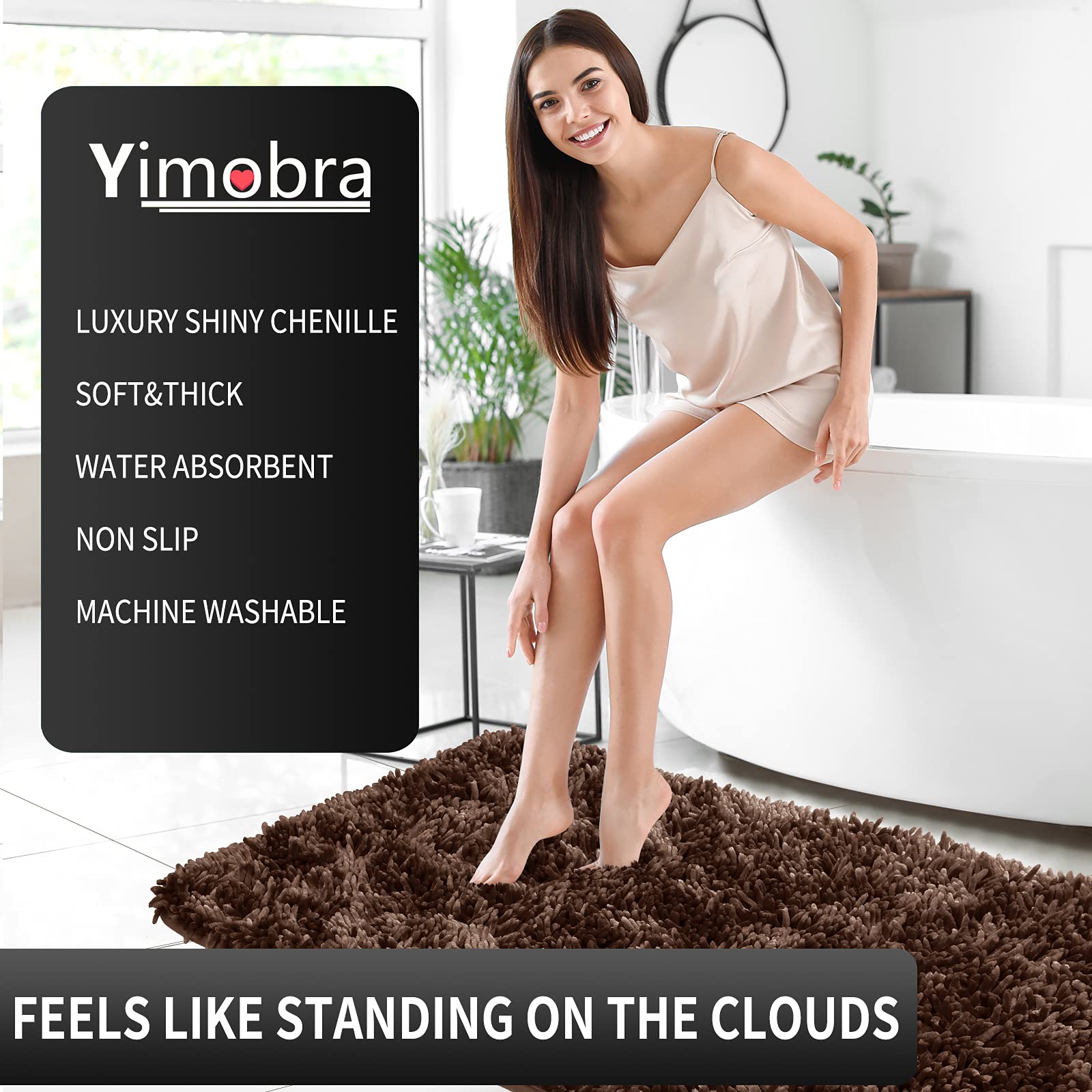 Foto 8 pulgar | Alfombra de Baño Yimobra Suave Absorbente Antideslizante de Chenilla Marrón - Venta Internacional