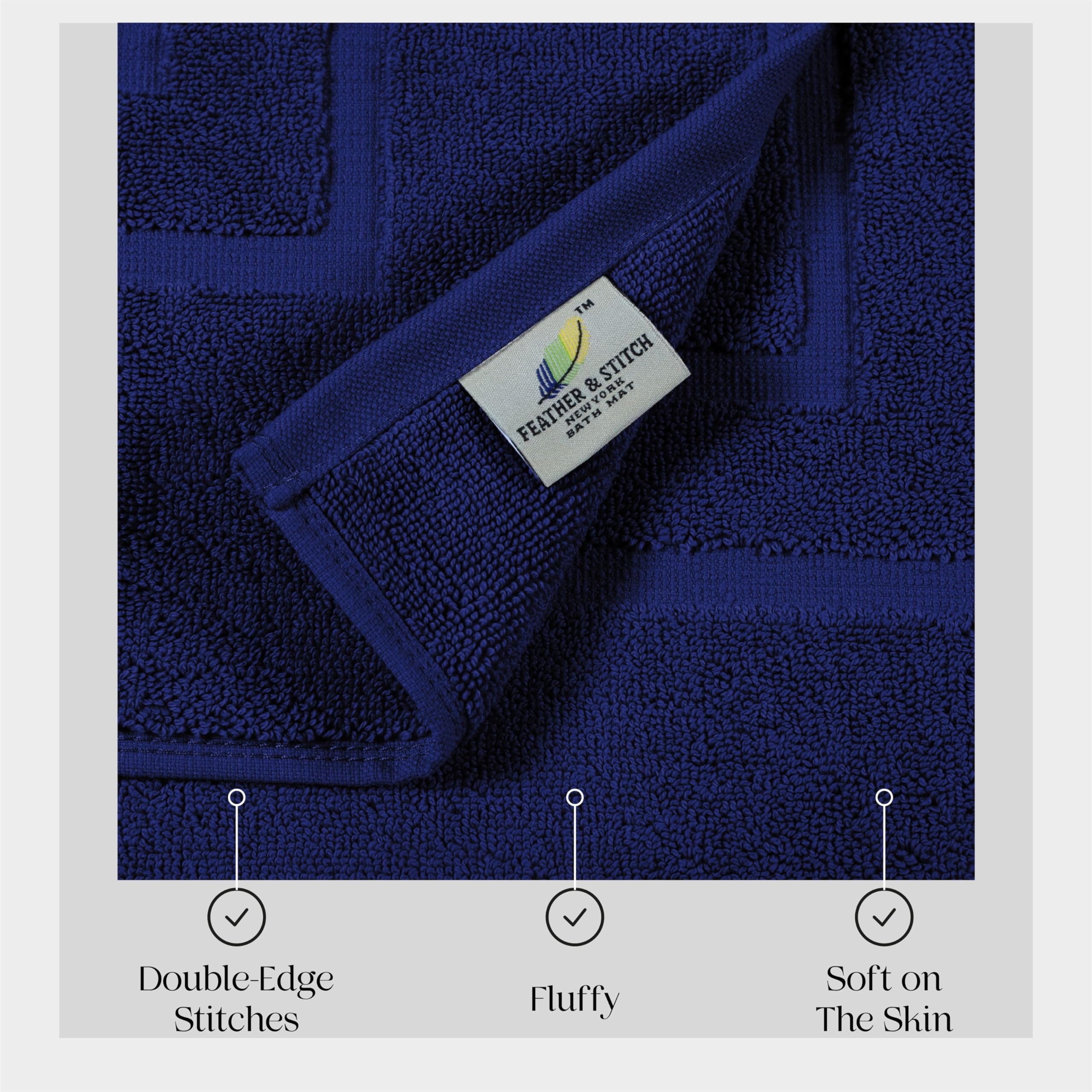 Foto 5 | Alfombra de Baño con Estampado de Plumas y Puntadas Azul Marino - Venta Internacional