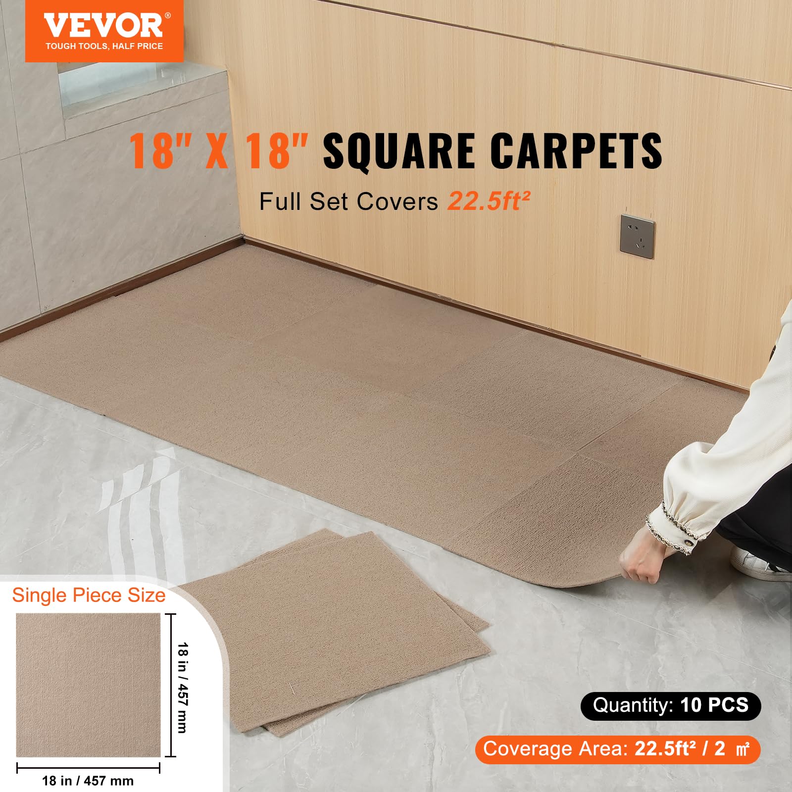 Foto 2 | Alfombra Vevor Peel And Stick, 45 X 45 Cm, Color Marrón Claro, 2,09 M² - Venta Internacional.