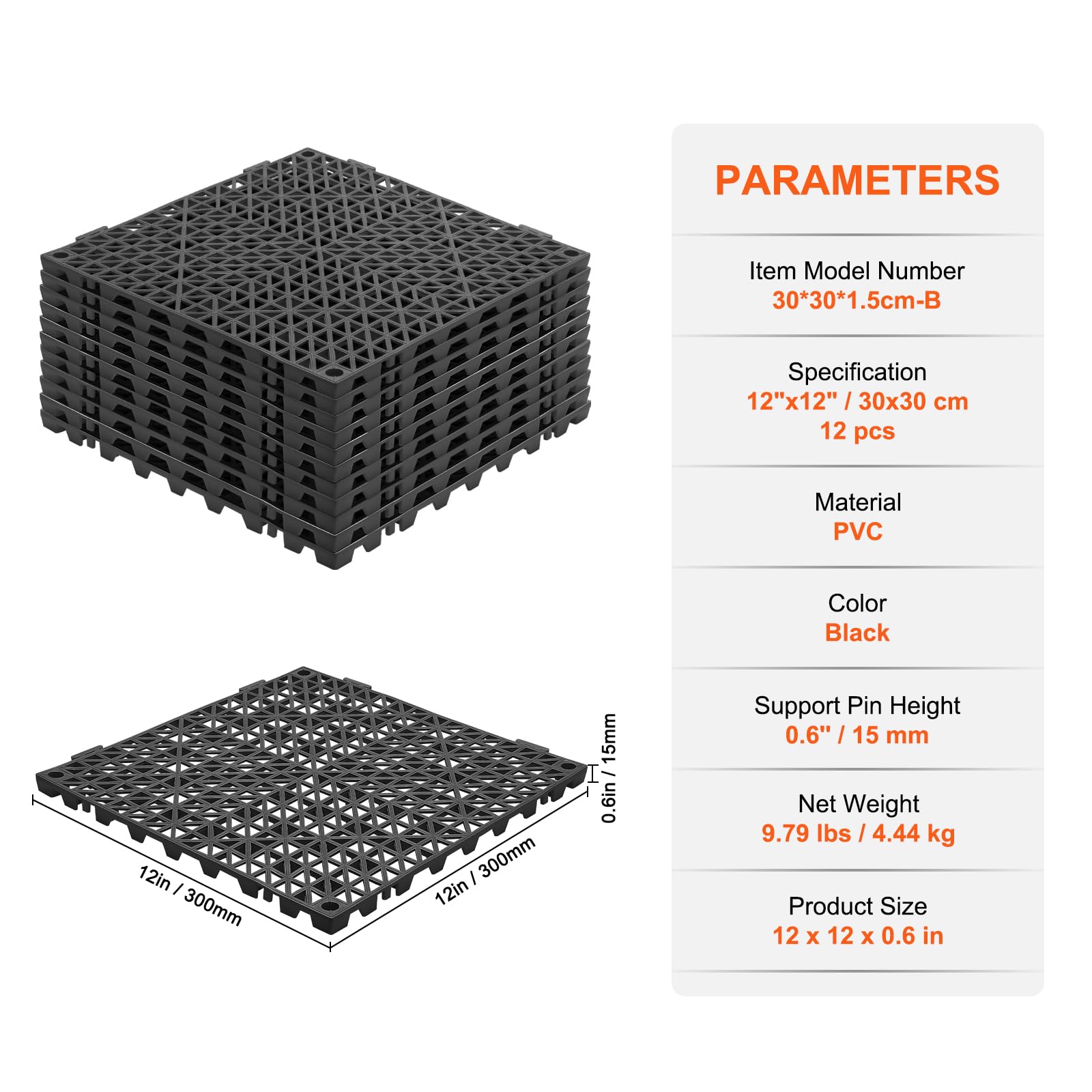 Foto 8 pulgar | Cojín Modular Entrelazado Vevor, Paquete De 12 Unidades, 30 X 30 Cm, Negro - Venta Internacional.