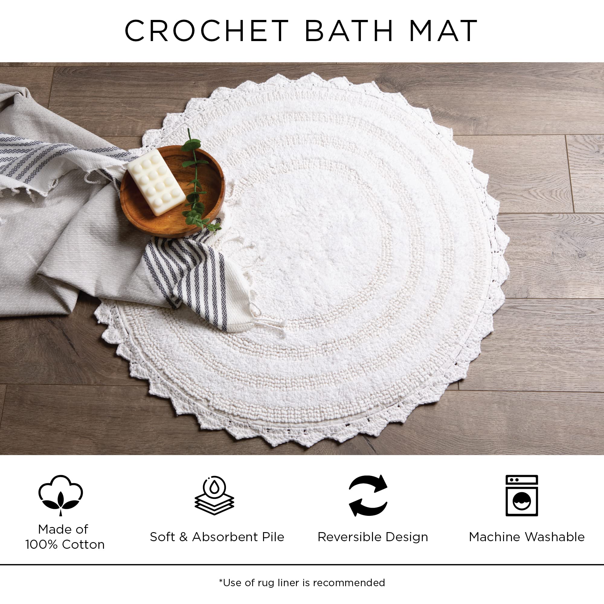 Foto 6 | Alfombra De Baño Dii Crochet Collection, Reversible, Redonda, 70 Cm, Color Verde - Venta Internacional.