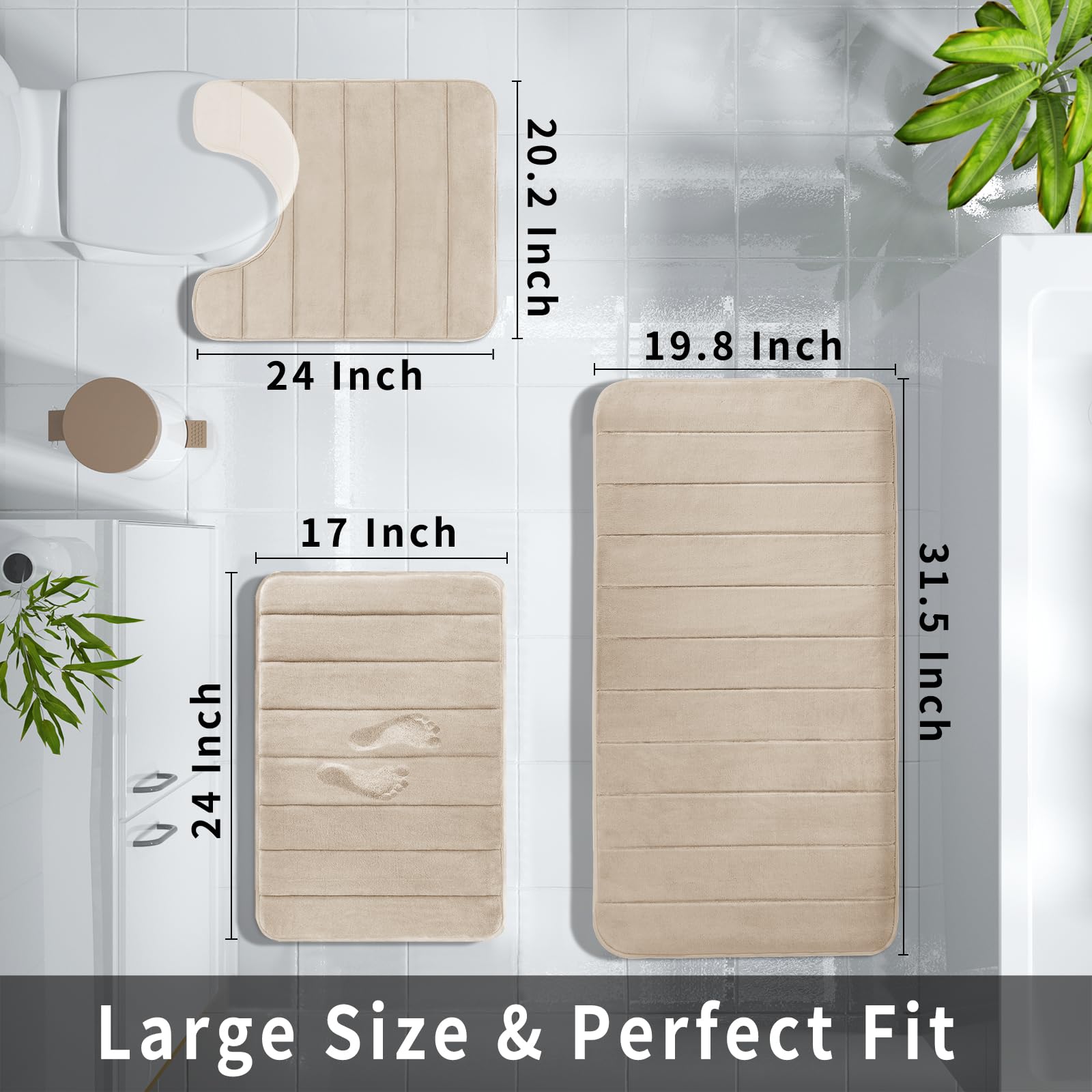 Foto 6 pulgar | Juego de Tapetes de Baño Yimobra 3 Piezas Beige - Venta Internacional