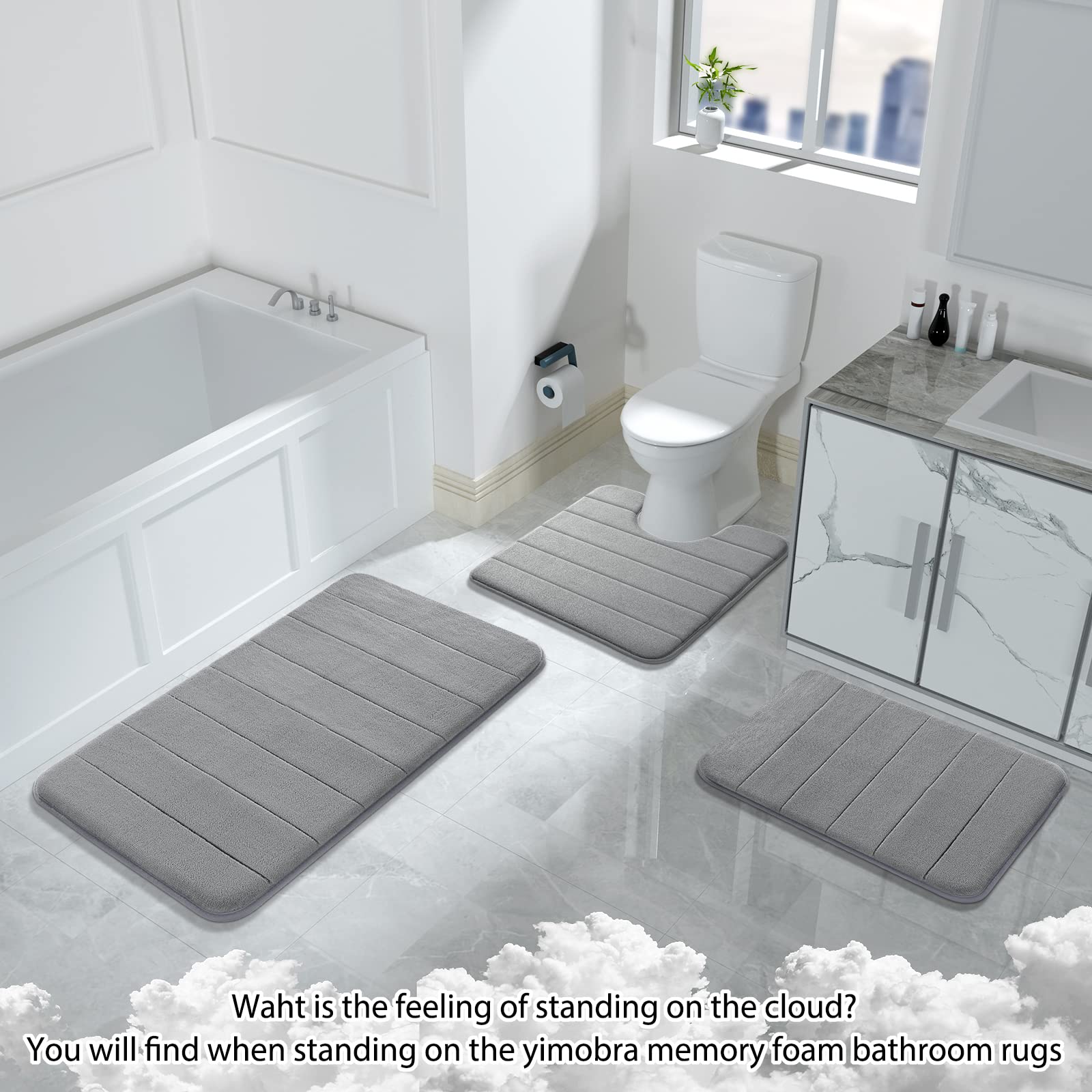 Foto 6 | Juego de Tapete de Baño Yimobra 3 Piezas Grises - Venta Internacional