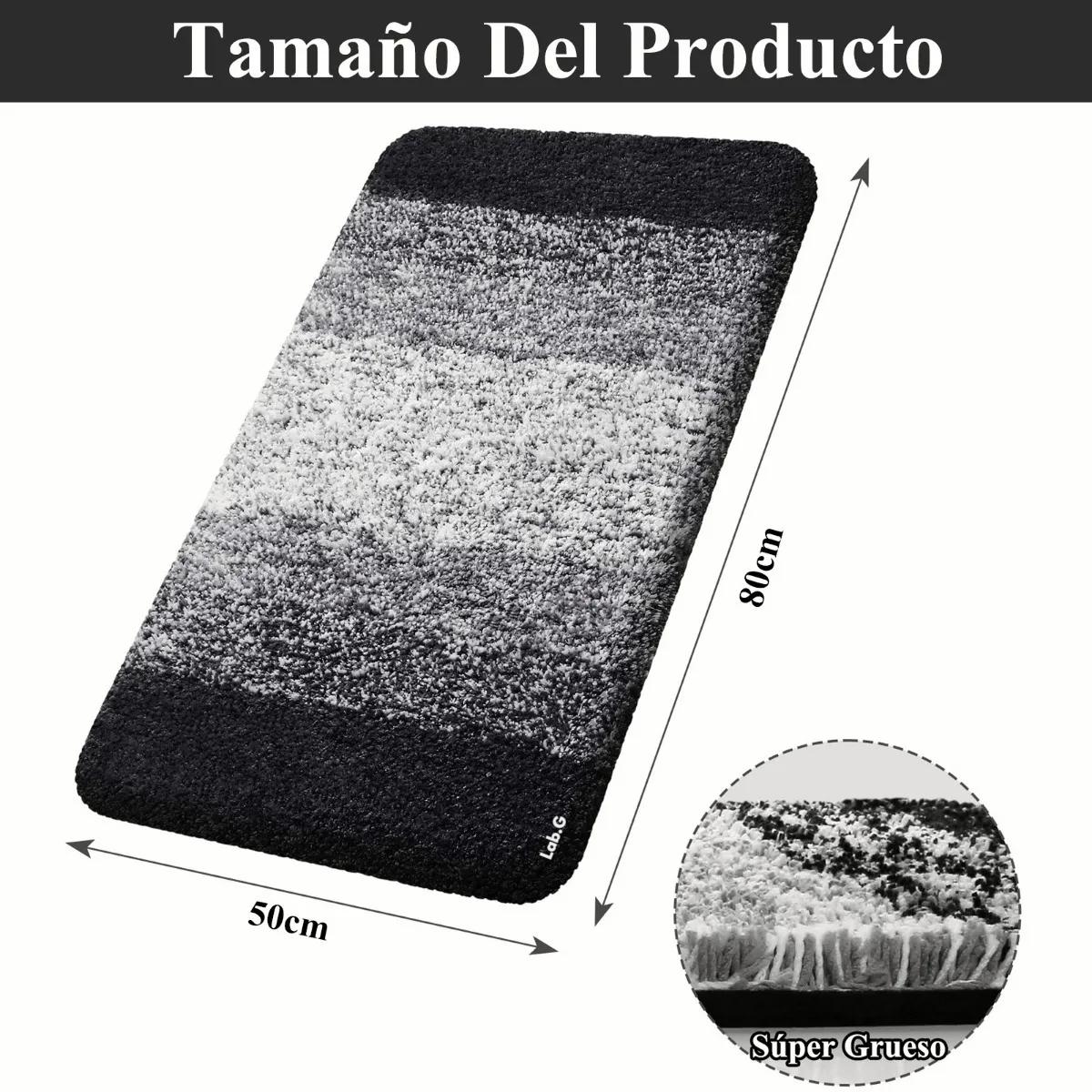Foto 4 pulgar | Tapete Baño Antideslizante Absorbente Suave Alfombra De Baño  Lab.g Gris