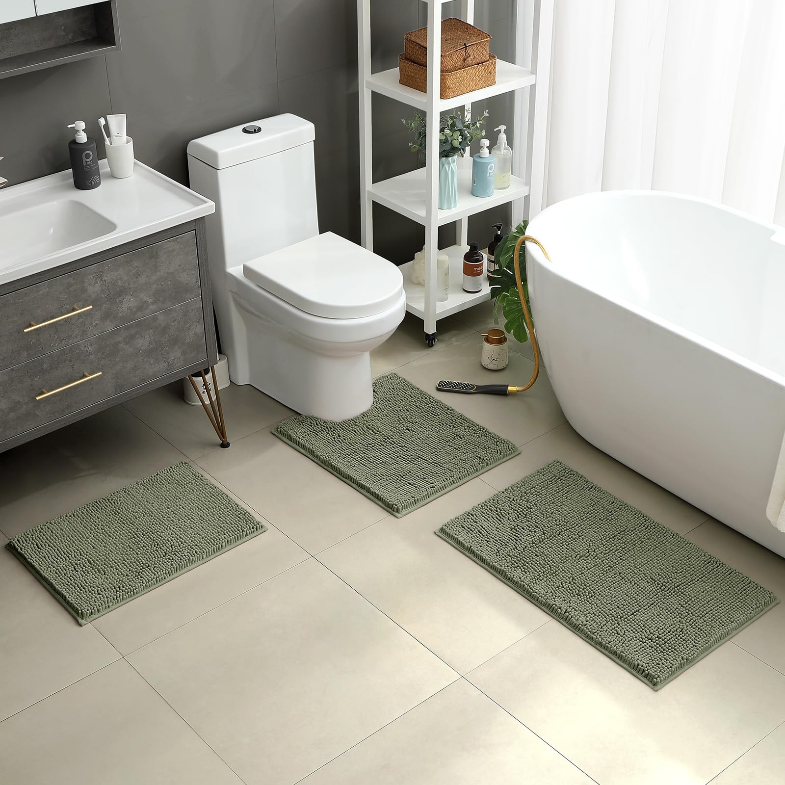 Foto 3 pulgar | Alfombras De Baño Homeideas  3 Piezas  Ultrasuaves Y Antideslizantes (verde Salvia) - Venta Internacional.