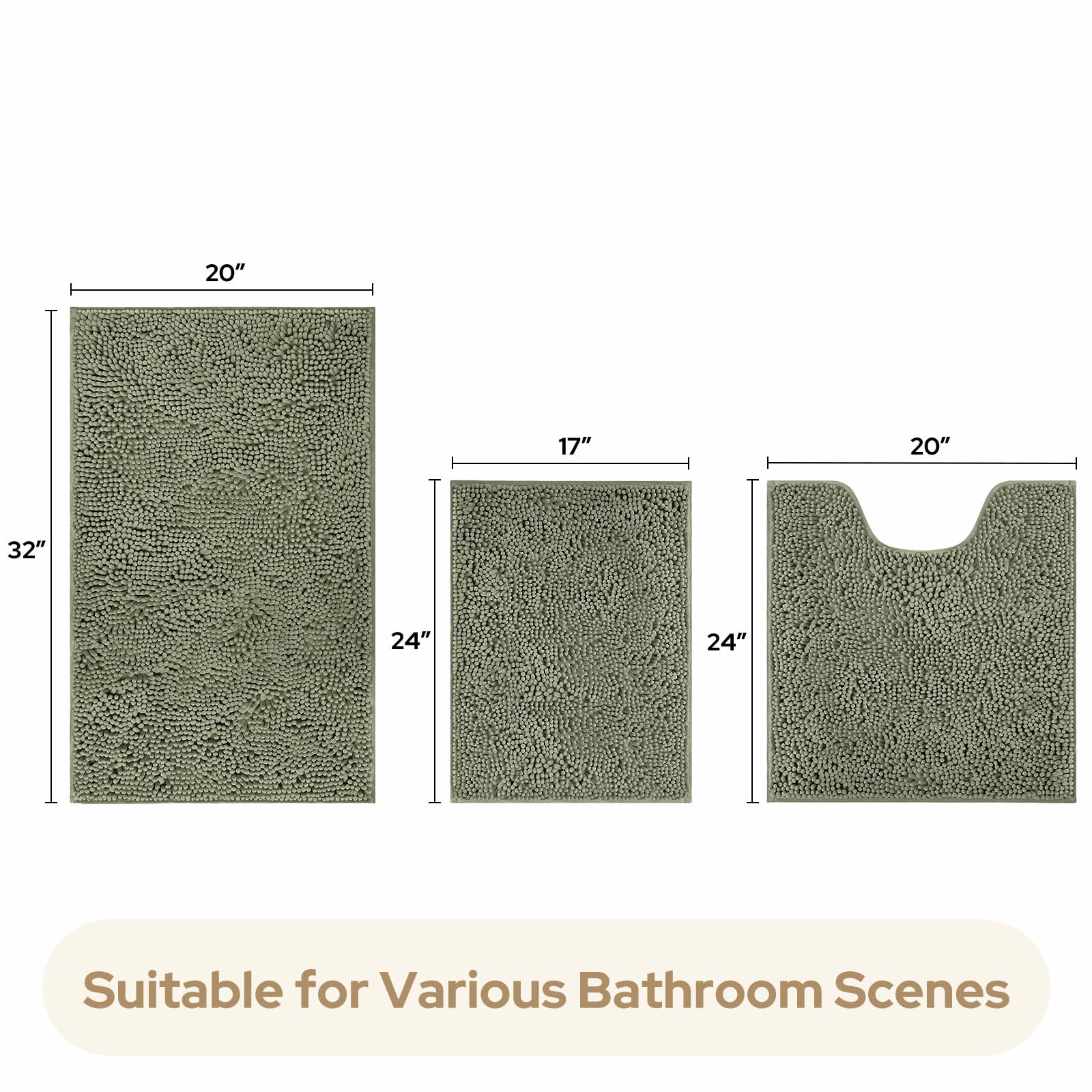 Foto 6 pulgar | Alfombras De Baño Homeideas  3 Piezas  Ultrasuaves Y Antideslizantes (verde Salvia) - Venta Internacional.