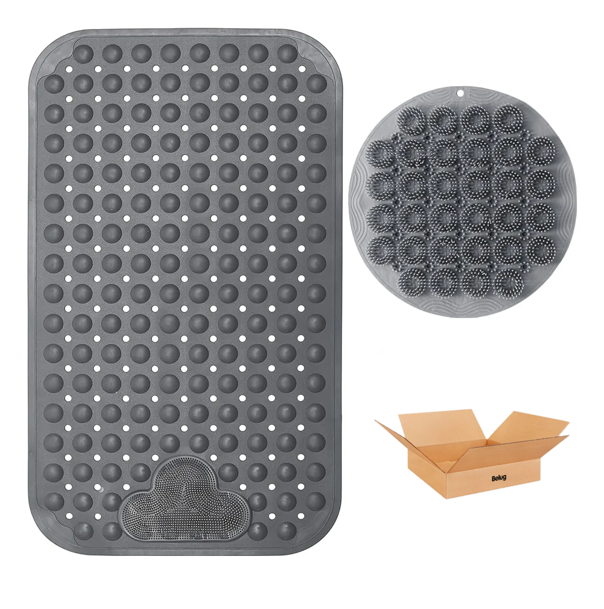 2pcs Tapete Baño Belug  Antideslizante Con Ventosa Gris