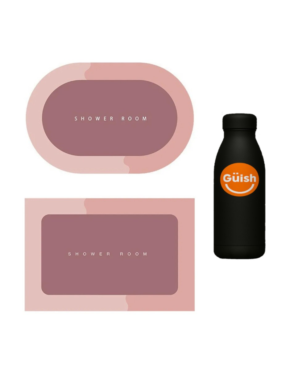 2pcs Baño Baño Tapetes Para Bano Antidesliz Absorbentes Gris Claro Y Rosa + Termo Gratis Güish