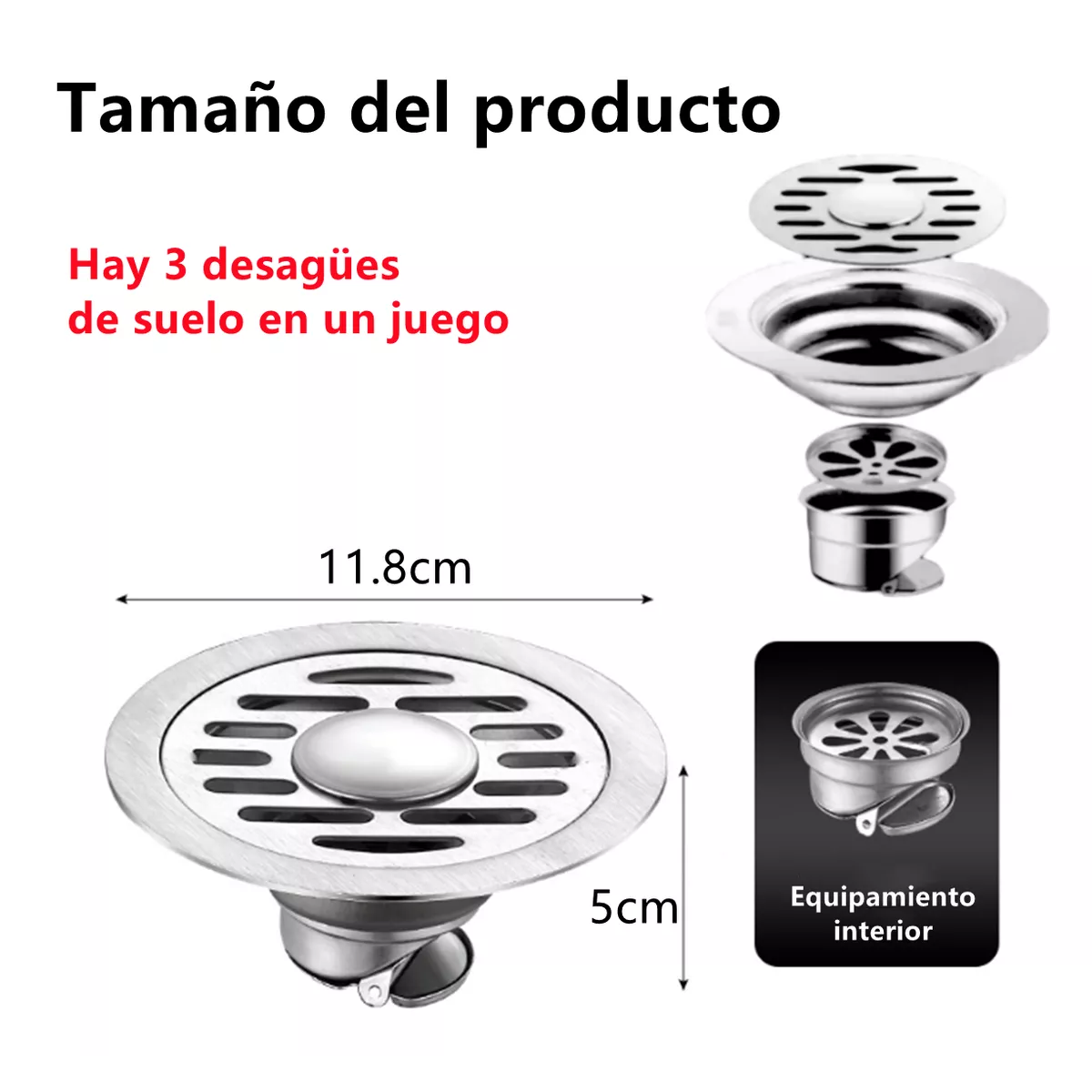 Foto 2 | Coladera Baño Acero Inoxidable Antiolores e Insectos Eo Safe Imports ESI-18186 Plateada 3 Piezas