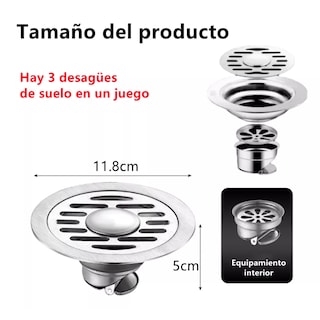 Foto 2 | Coladera Baño Acero Inoxidable Antiolores e Insectos Eo Safe Imports ESI-18186 Plateada 3 Piezas