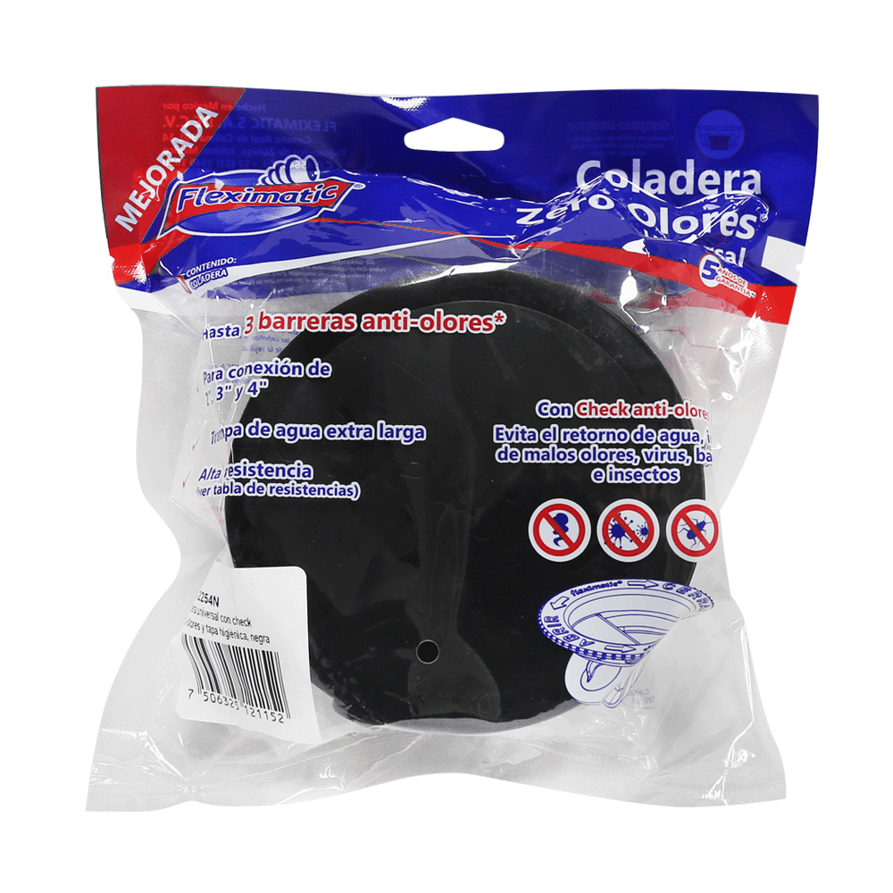 Foto 4 | Coladera Universal Negra Con Rejilla De Abs, Tapa Higiénica Negra Y Check Anti-olores