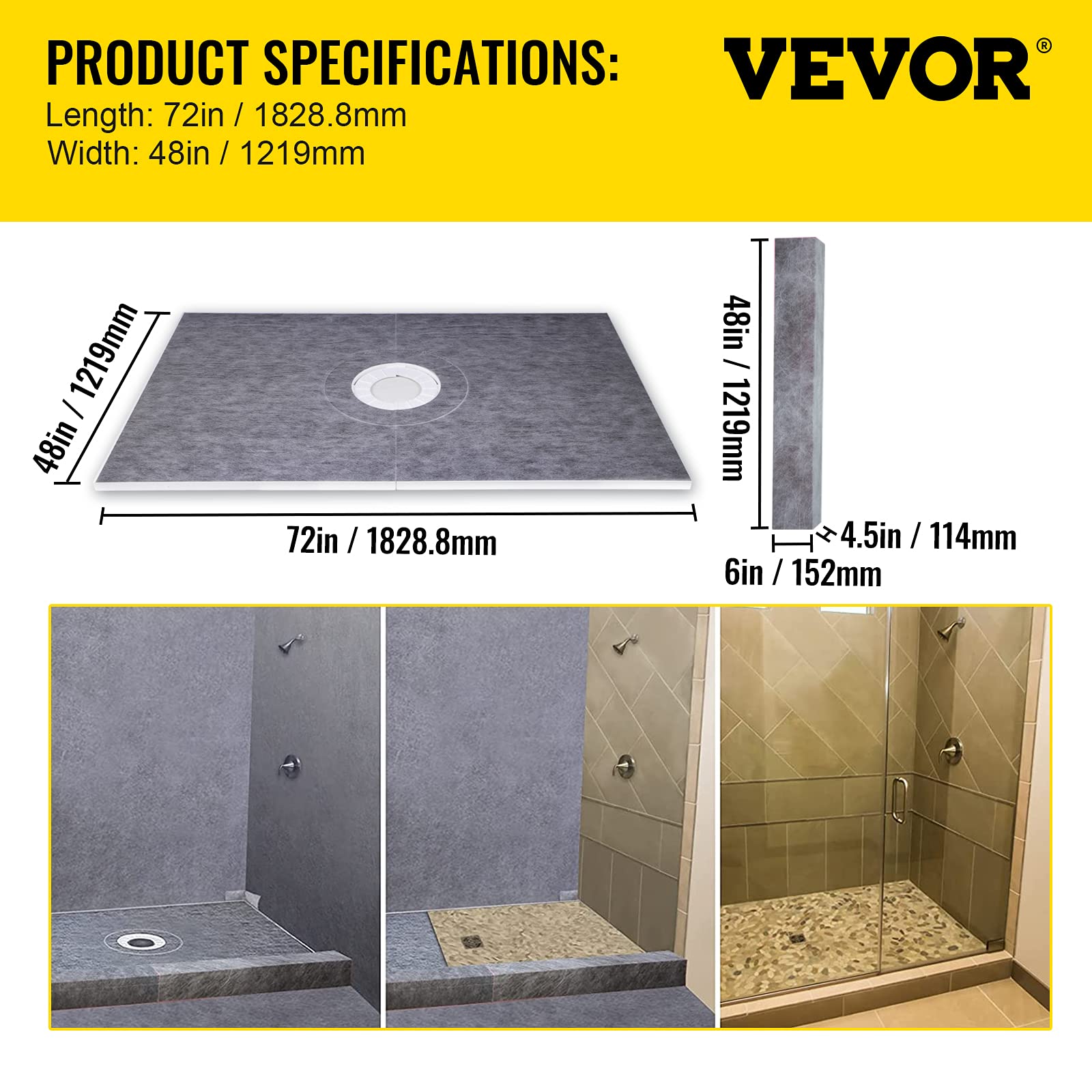 Foto 7 | Kit De Bordillos De Ducha Vevor, 48 X 72, Hermético, Con Brida Y Rejilla De Pvc - Venta Internacional.