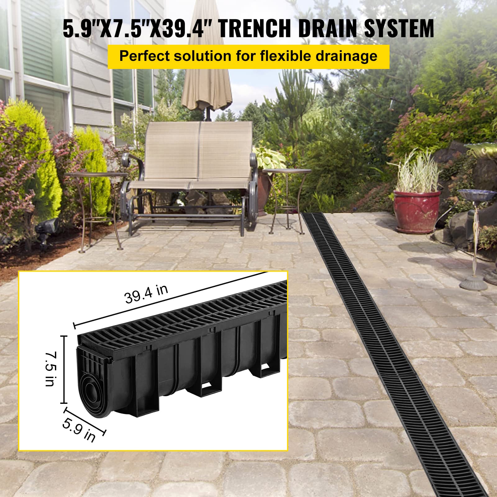 Foto 3 pulgar | Sistema De Drenaje De Zanjas Vevor Hdpe De 5.9 X 7.5 Pulgadas Con 5 Rejillas De 5 Pa - Venta Internacional.