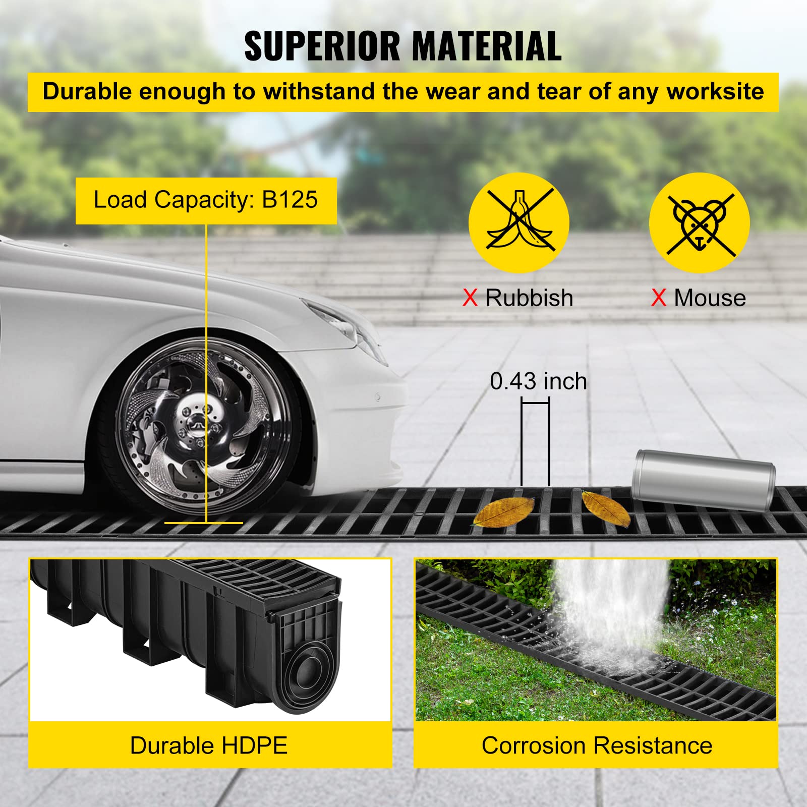 Foto 6 | Sistema De Drenaje De Zanjas Vevor Hdpe De 5.9 X 7.5 Pulgadas Con 5 Rejillas De 5 Pa - Venta Internacional.