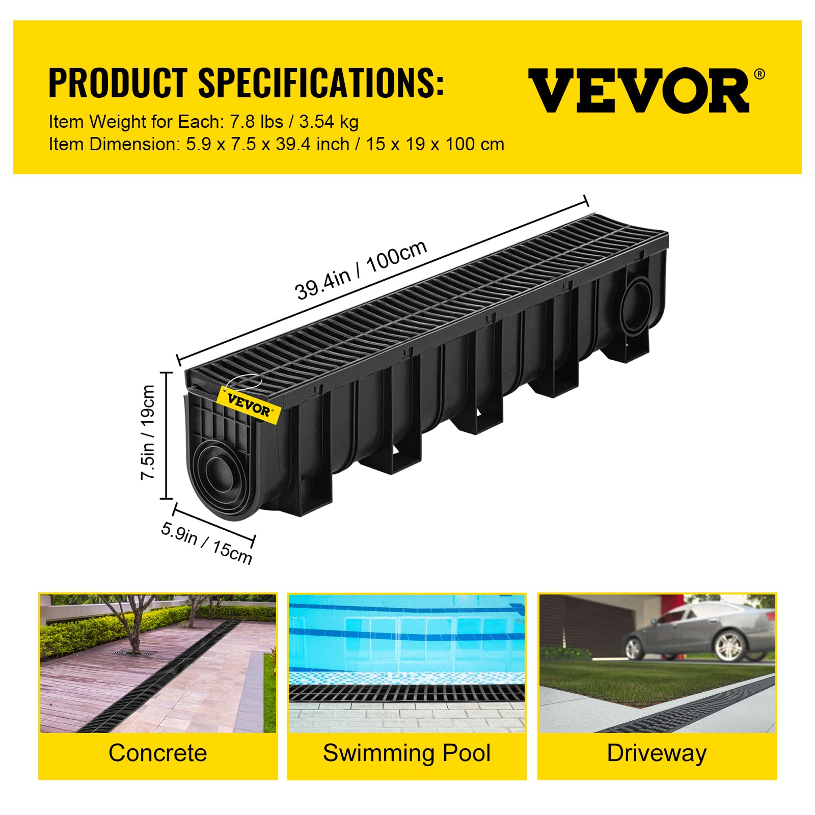 Foto 7 | Sistema De Drenaje De Zanjas Vevor Hdpe De 5.9 X 7.5 Pulgadas Con 5 Rejillas De 5 Pa - Venta Internacional.