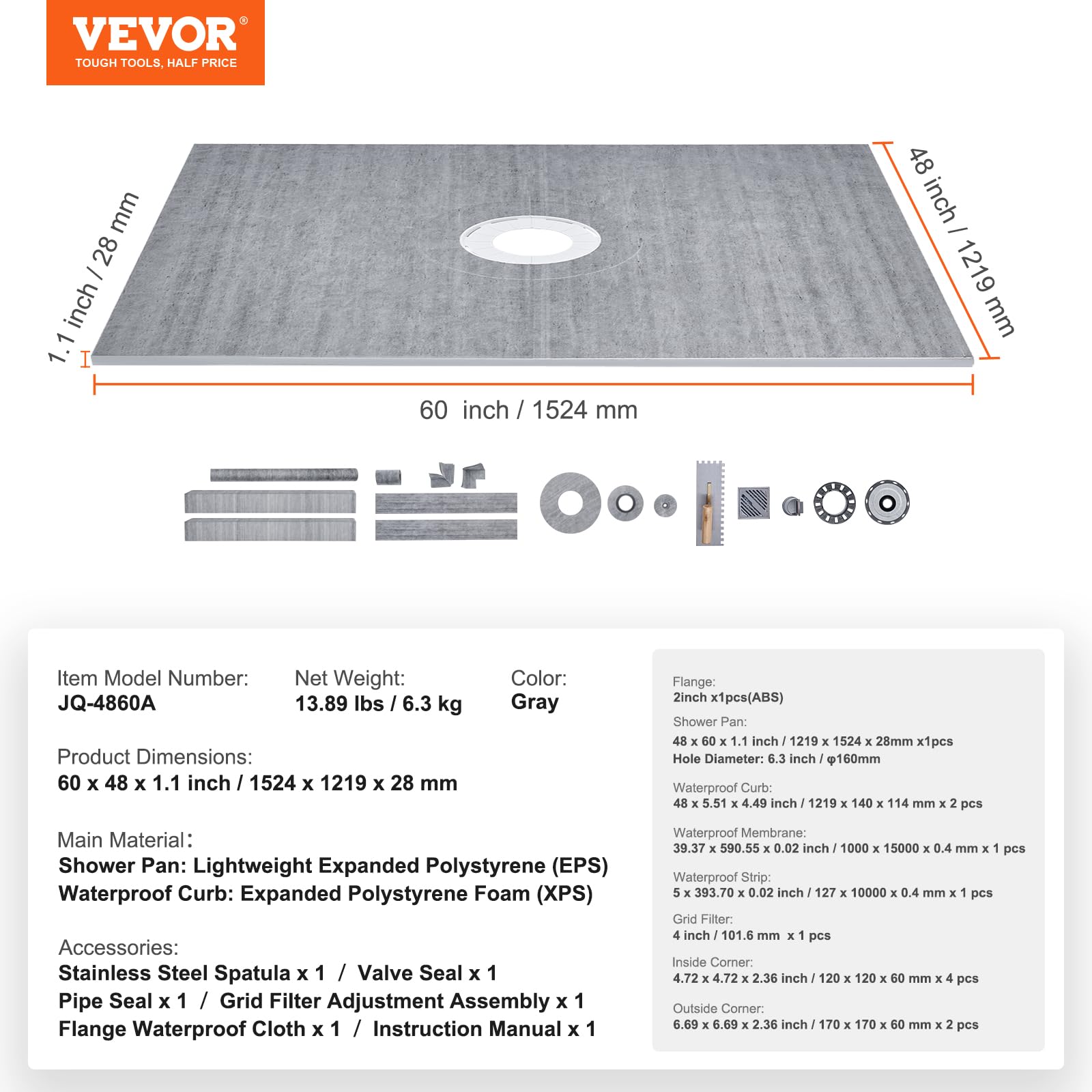 Foto 8 pulgar | Kit De Bordillos De Ducha Vevor 48 X 60 Cm Con Membrana Impermeable - Venta Internacional.