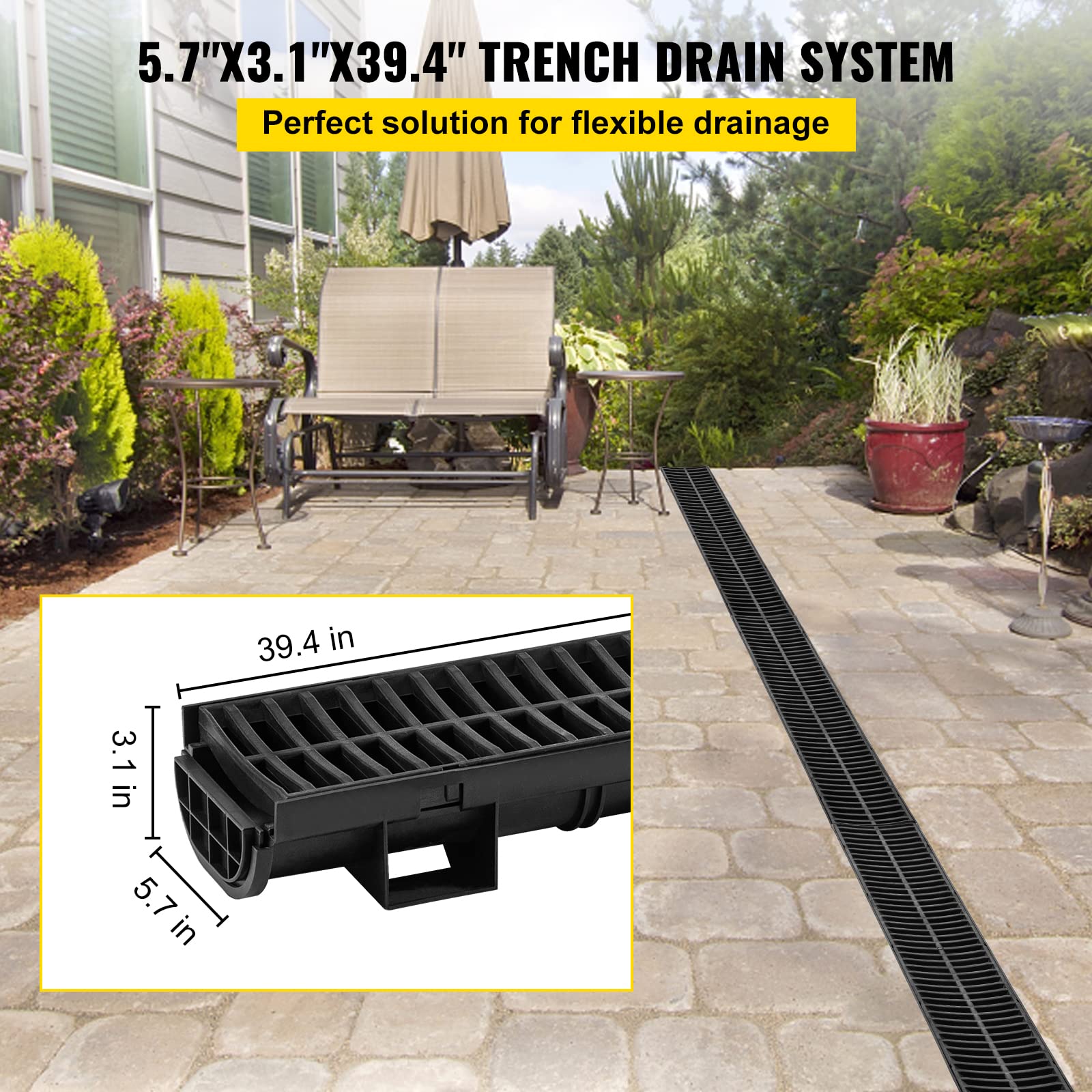Foto 3 pulgar | Sistema De Desagüe Para Zanjas Vevor, 14,5 X 8 X 100 Cm, Hdpe Con Rejilla De Plástico - Venta Internacional.