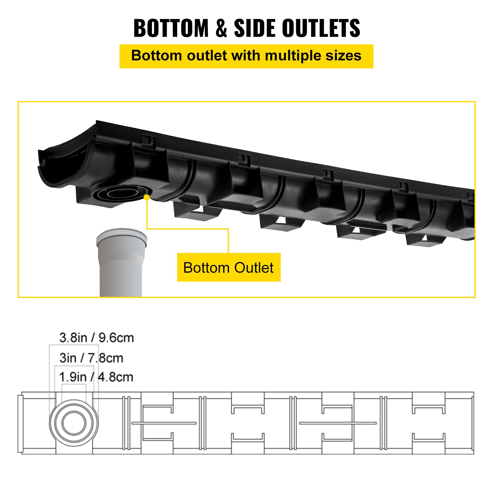 Foto 6 pulgar | Sistema De Desagüe Para Zanjas Vevor, 14,5 X 8 X 100 Cm, Hdpe Con Rejilla De Plástico - Venta Internacional.