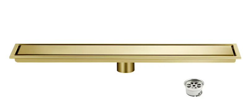 Xtellar Coladera Lineal Dorado Satinado  Anticorrosiva Y Antiolor  Para Baños Y Cocinas De Lujo  Doble Vista  10x60cm