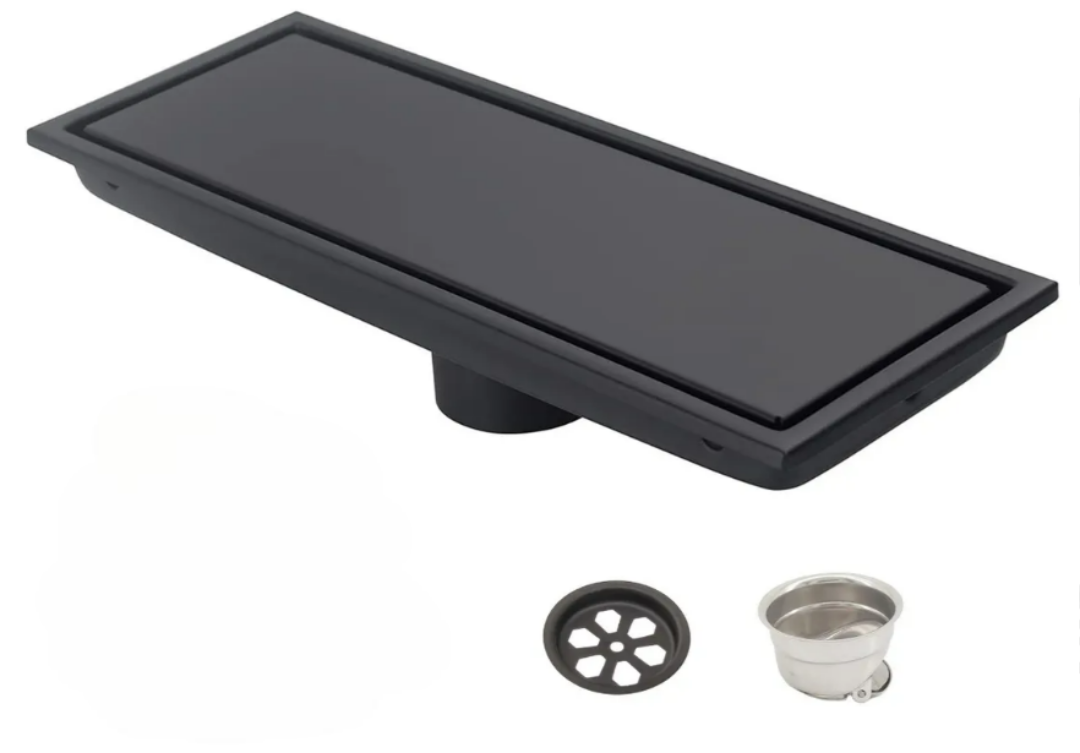 Xtellar Coladera Ajustable De Acero Inoxidable 304  Desagüe Lineal Elegante 30x10cm En Negro.
