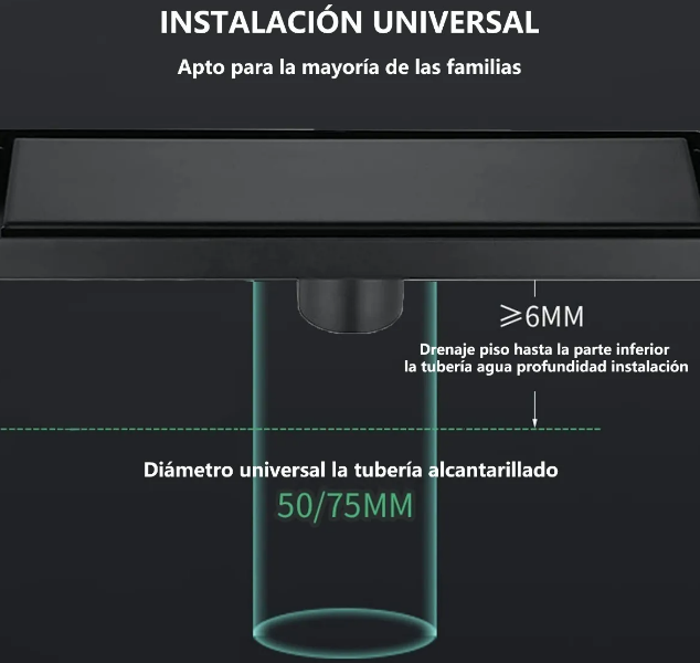 Foto 3 pulgar | Xtellar Coladera Ajustable De Acero Inoxidable 304  Desagüe Lineal Elegante 30x10cm En Negro.