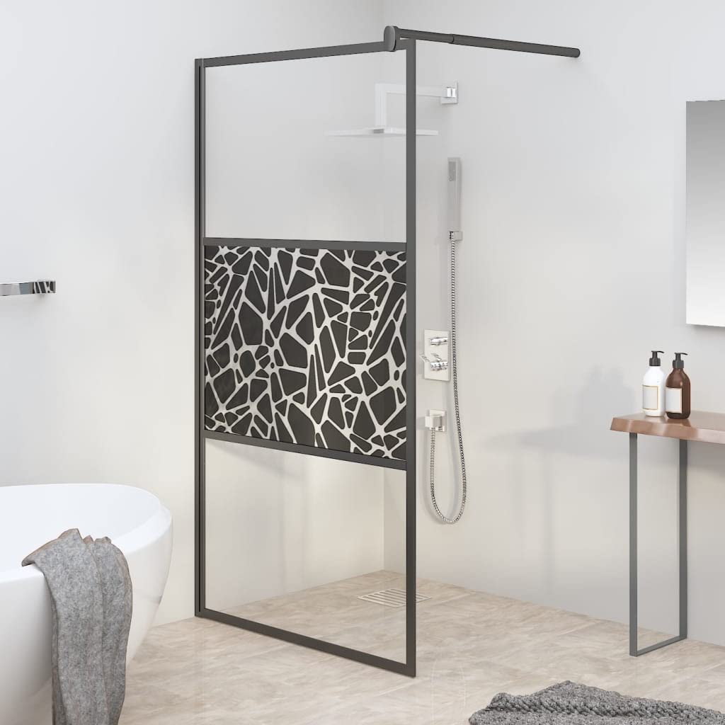 Foto 3 pulgar | Pared De Ducha A Ras De Suelo Vidaxl Negra Con Cristal Esg Con Diseño De Piedra - Venta Internacional.