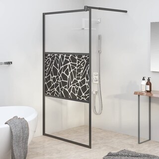 Foto 2 | Pared De Ducha A Ras De Suelo Vidaxl Negra Con Cristal Esg Con Diseño De Piedra - Venta Internacional.