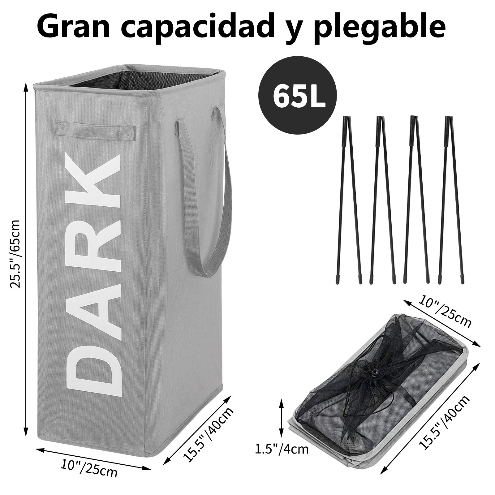 Foto 3 pulgar | Cesto de Ropa Fabato Fa3452gry 2 en 1 color Gris