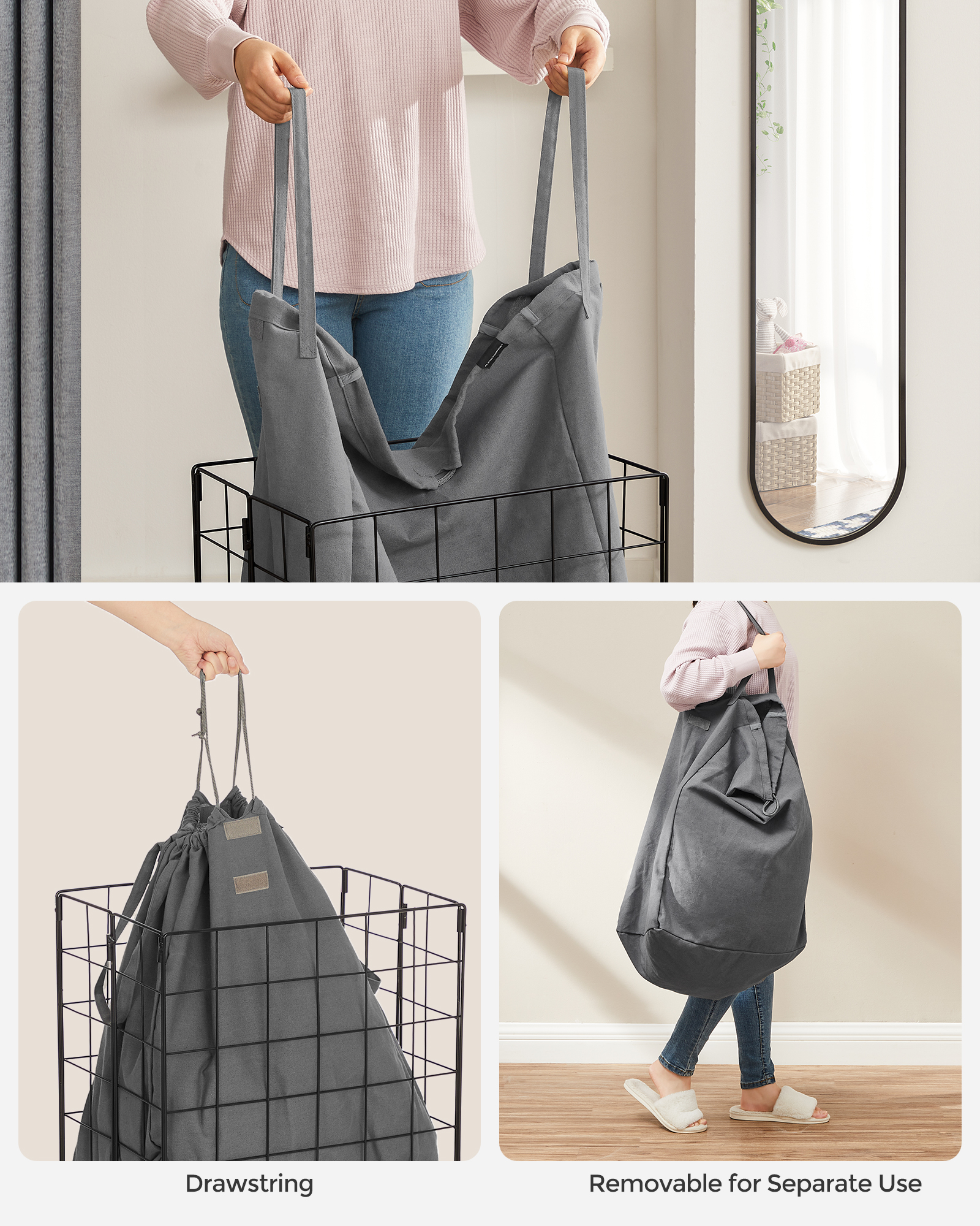 Foto 5 | Cesto de Ropa Plegable y Extraíble Songmics Gris