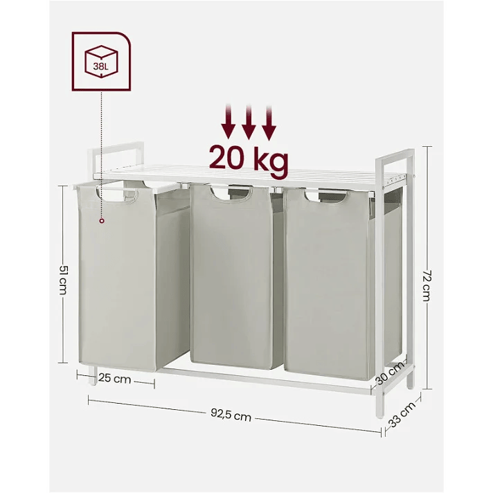 Foto 4 pulgar | Cesto Para Ropa Sucia Vasagle Con 3 Bolsas De Tela Oxford De 38 L, Color Blanco