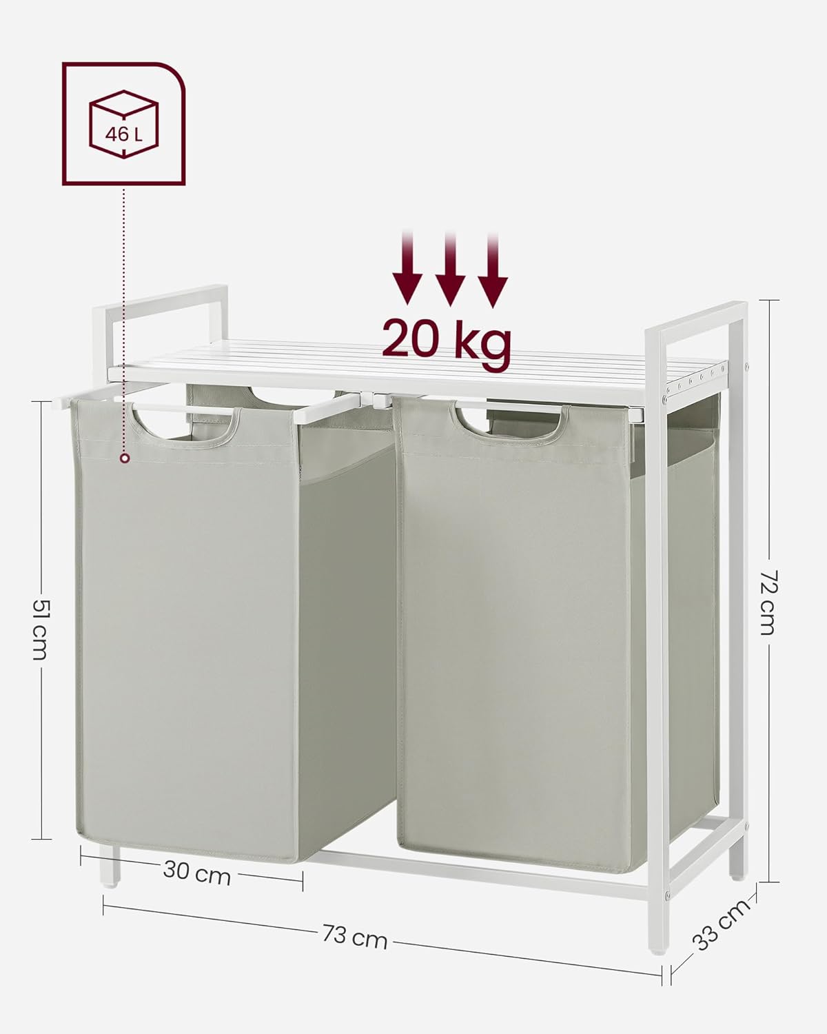 Foto 6 pulgar | Cesto De Ropa Vasagle 46 L Con 2 Compartimentos Y 2 Estantes