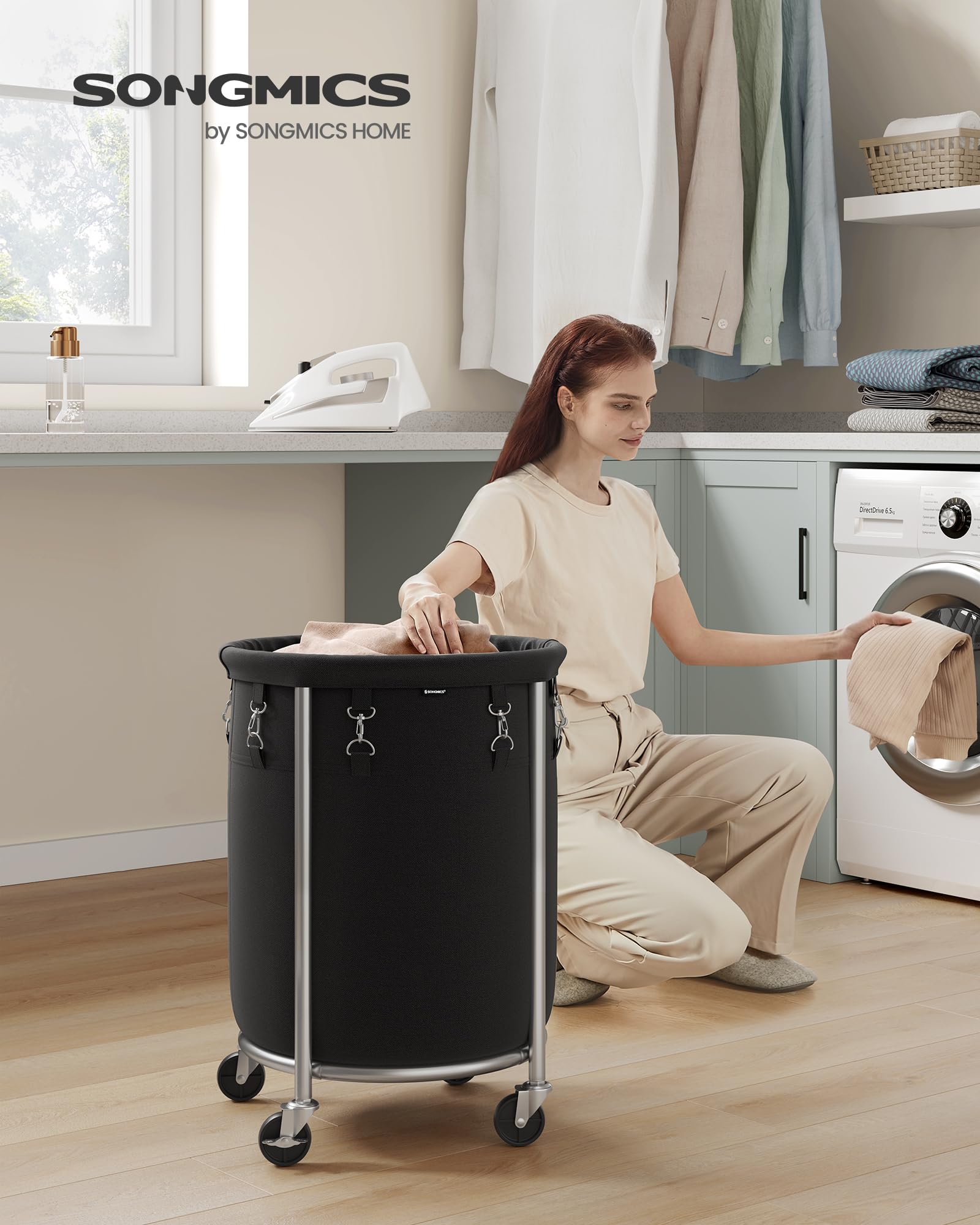 Foto 2 | Cesto De Ropa Con Ruedas Songmics, 70 L, Color Negro Y Plateado - Venta Internacional.