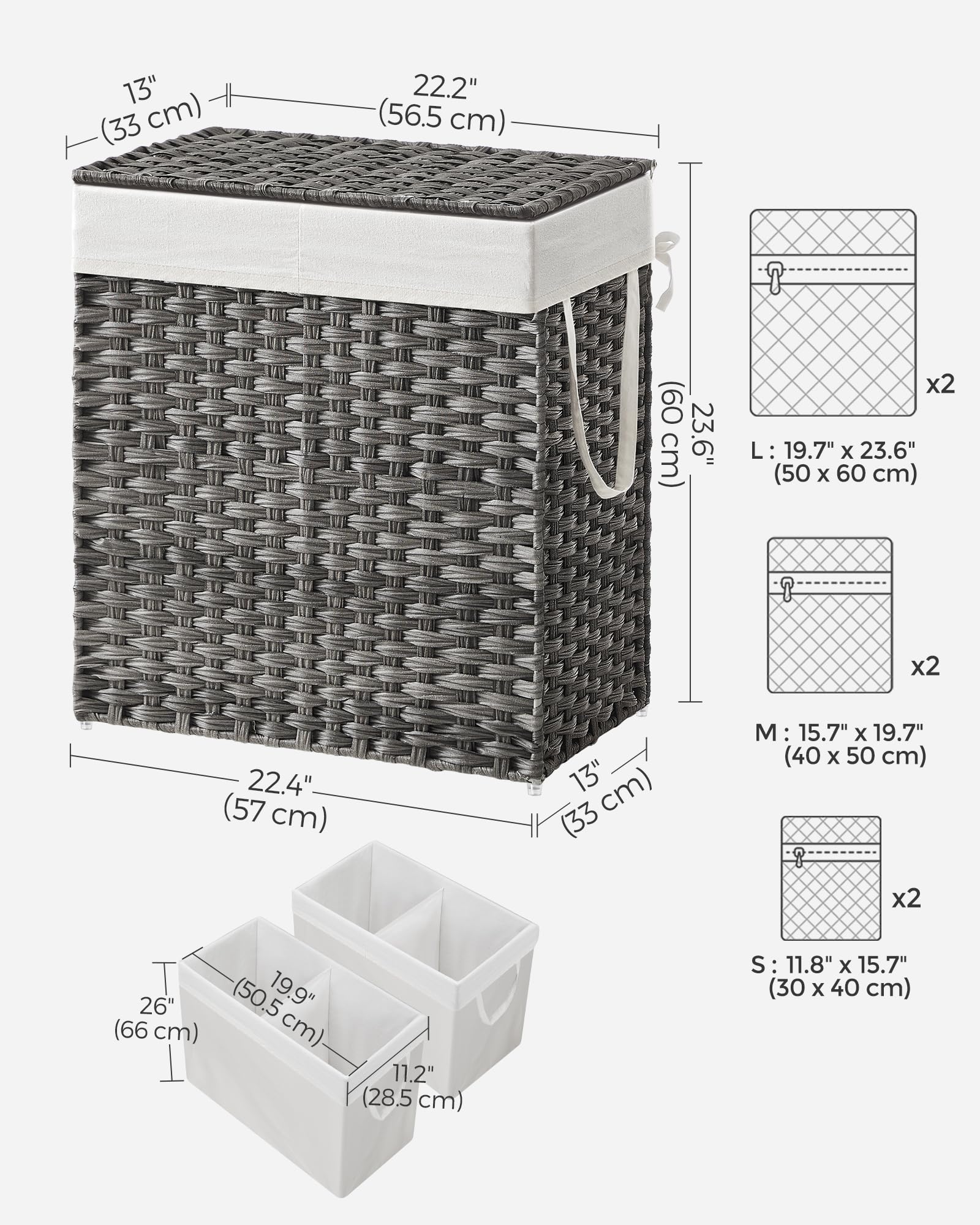 Foto 6 | Cesto De Ropa Songmics 110 L Con Tapa Y 2 Bolsas Forradas, Color Gris Ulcb52wg - Venta Internacional.