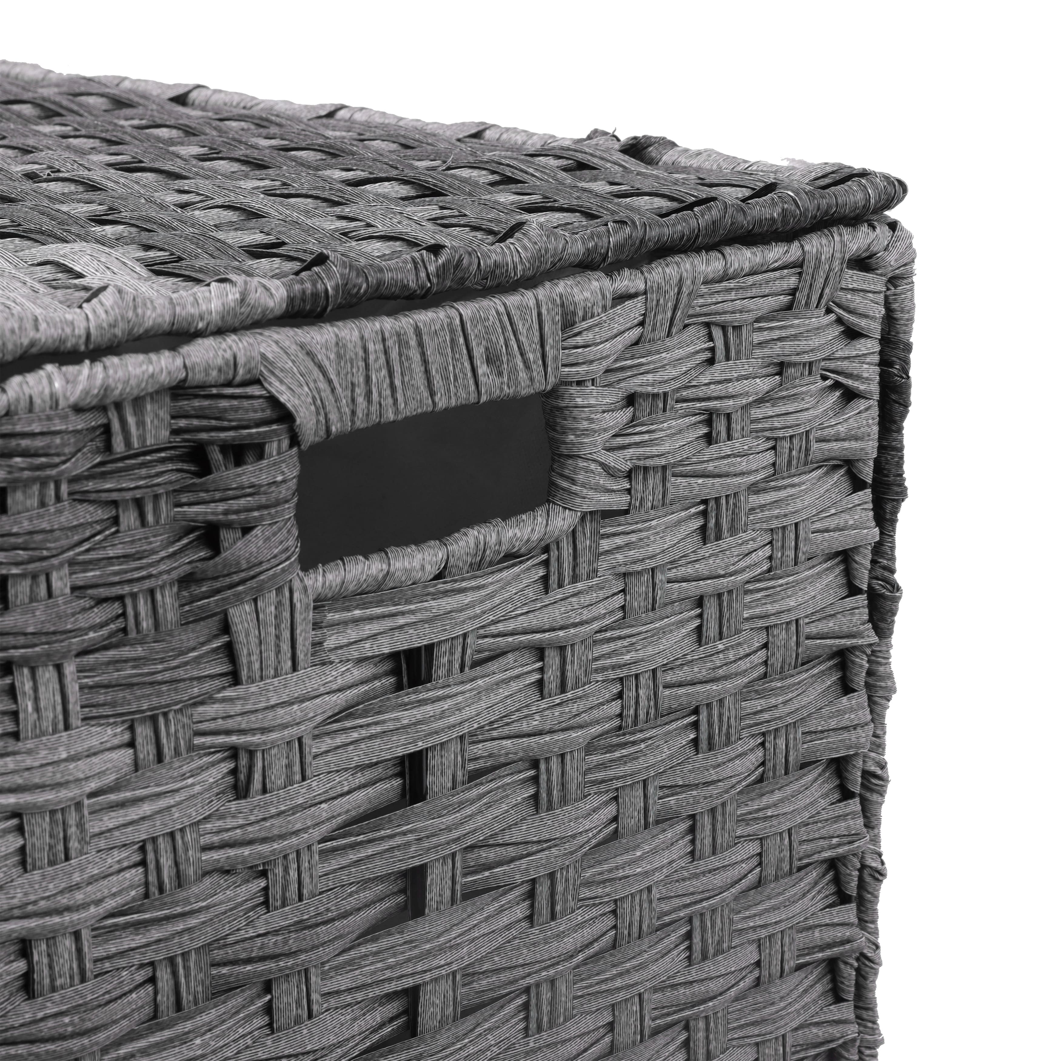 Foto 5 pulgar | Cesto De Lavandería De Ratán Sintético Mu:4life 110l-2divi-go  Gris Oscuro Con Bolsa Dividida Y Tapa Plegable
