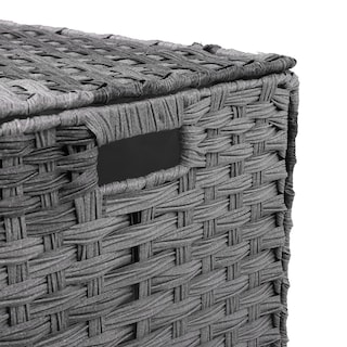 Foto 4 | Cesto De Lavandería De Ratán Sintético Mu:4life 110l-2divi-go Gris Oscuro Con Bolsa Dividida Y Tapa Plegable