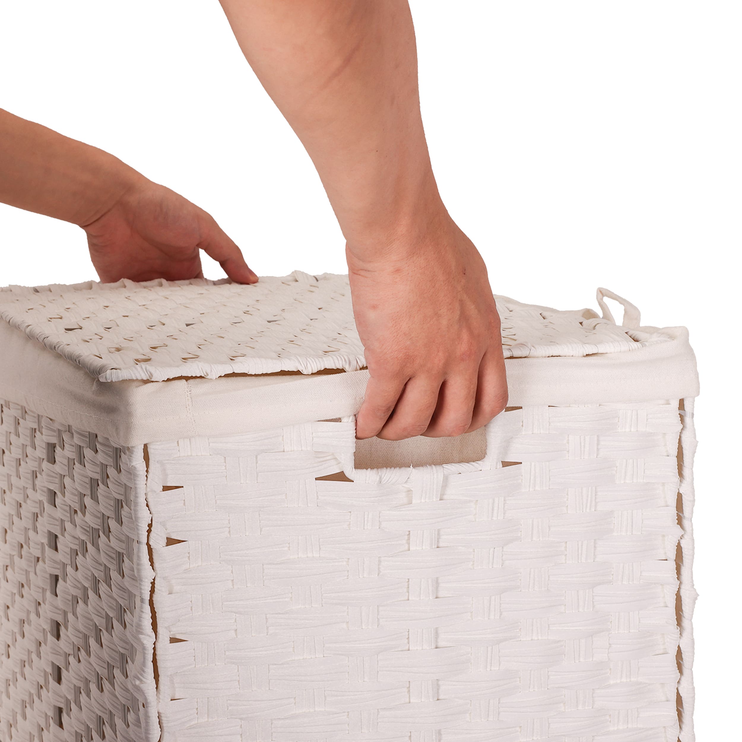 Foto 4 | Cesto De Lavandería De Ratán Sintético Mu:4life 110l-2divi-b  Blanco Con Bolsa Dividida Y Tapa Plegable