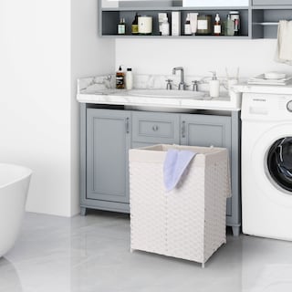 Foto 6 | Cesto De Lavandería De Ratán Sintético Mu:4life 110l-2divi-b Blanco Con Bolsa Dividida Y Tapa Plegable
