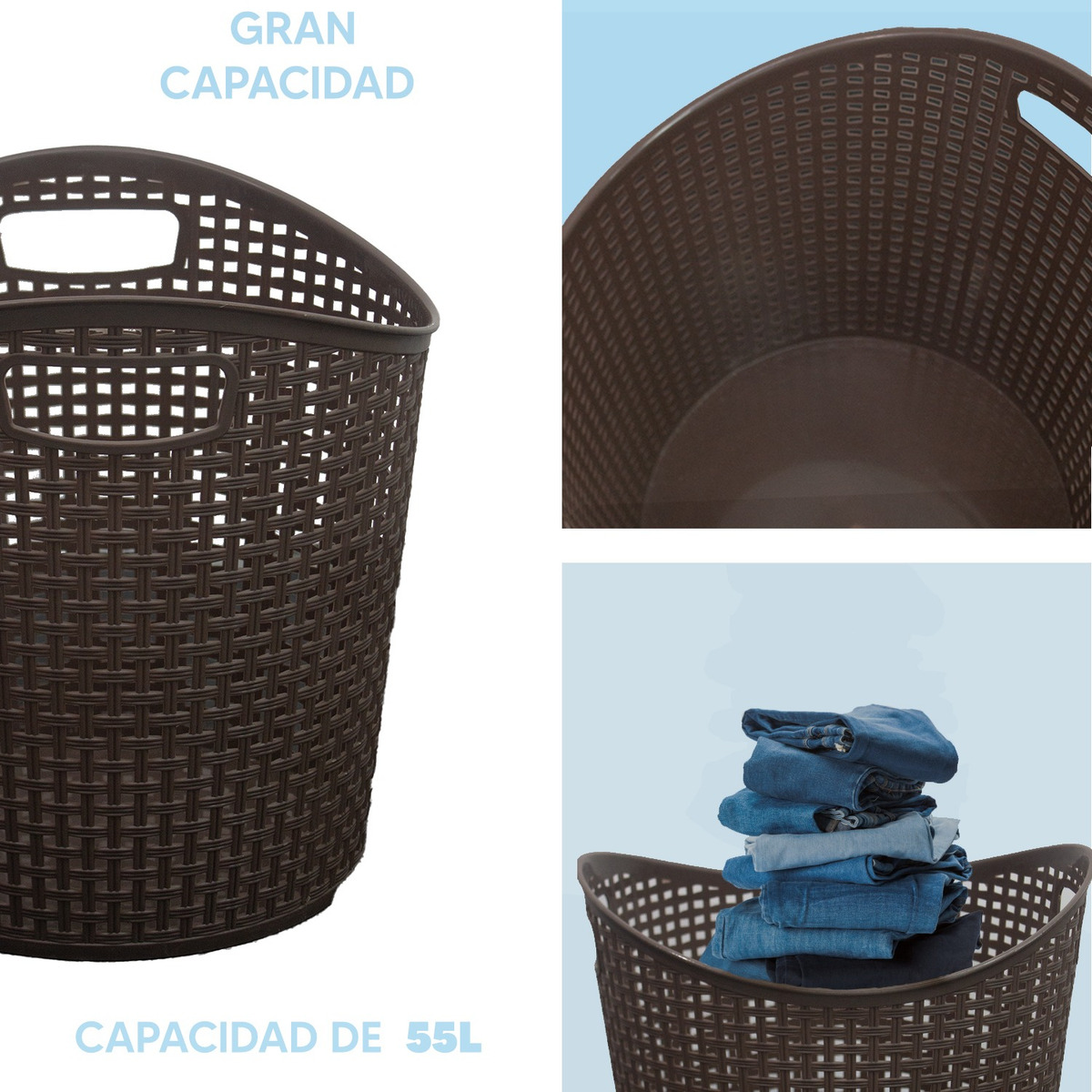 Foto 6 pulgar | Jauz Cesto De Ropa Redondo Con Agarraderas Capacidad 30l