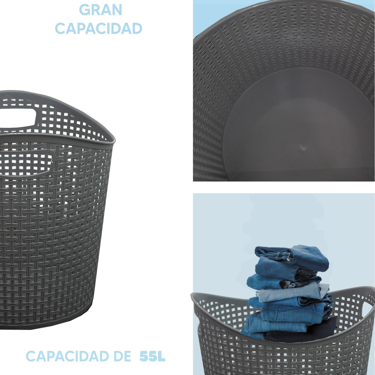 Foto 6 | Jauz Cesto De Ropa Redondo Con Agarraderas Capacidad 30l