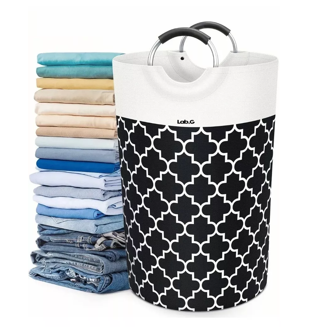 Foto 4 | Cesto De Ropa Sucia Lab.g Canasta Plegable De Tela Oxford De 82 L Negro/blanco