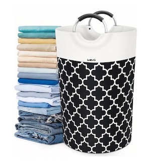Foto 4 | Cesto De Ropa Sucia Lab.g Canasta Plegable De Tela Oxford De 82 L Negro/blanco