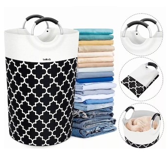 Foto 5 | Cesto De Ropa Sucia Lab.g Canasta Plegable De Tela Oxford De 82 L Negro/blanco