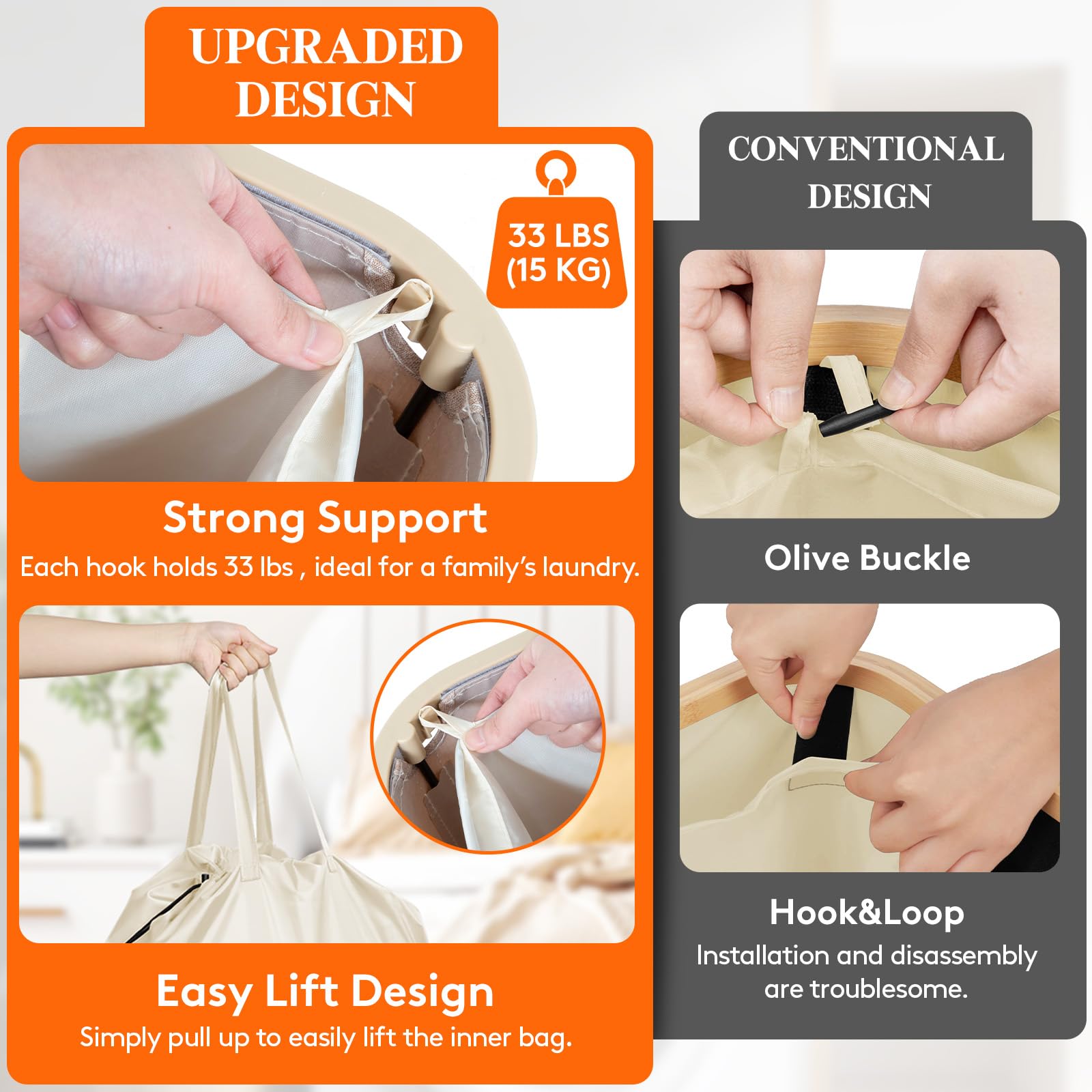 Foto 4 pulgar | Cesto De Ropa Lifewit De 100 Litros Con Tapa Y Bolsa Extraíble, Color Beige - Venta Internacional.