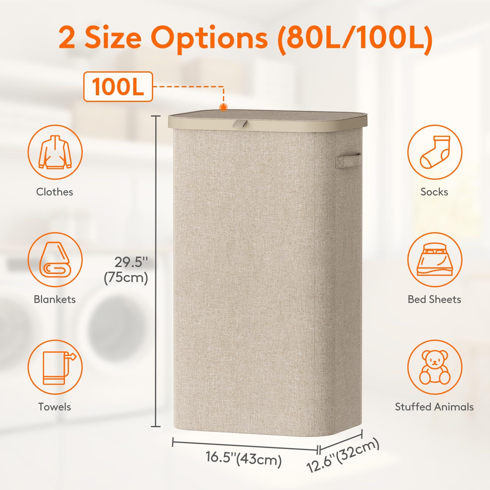 Foto 5 pulgar | Cesto De Ropa Lifewit De 100 Litros Con Tapa Y Bolsa Extraíble, Color Beige - Venta Internacional.