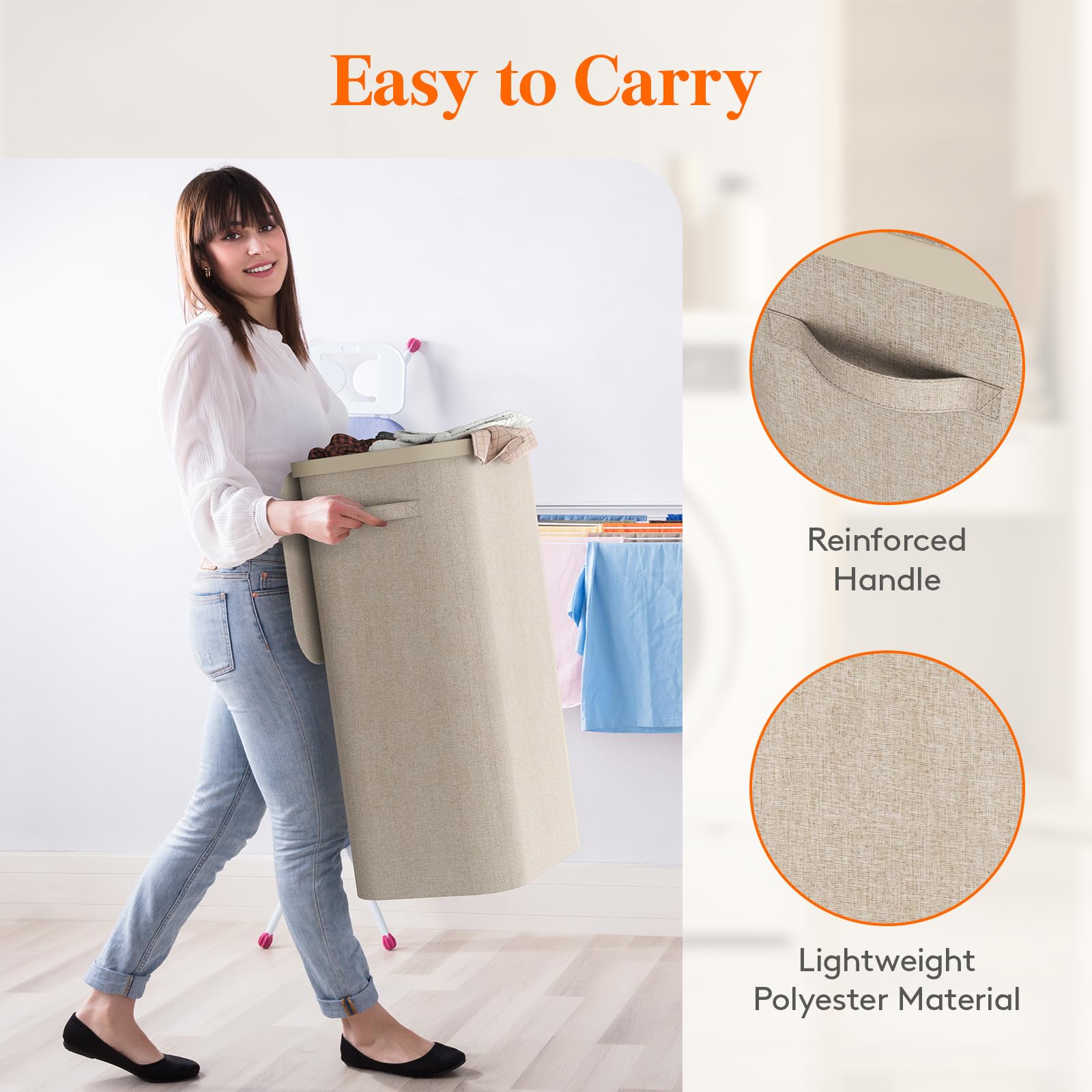 Foto 7 pulgar | Cesto De Ropa Lifewit De 100 Litros Con Tapa Y Bolsa Extraíble, Color Beige - Venta Internacional.