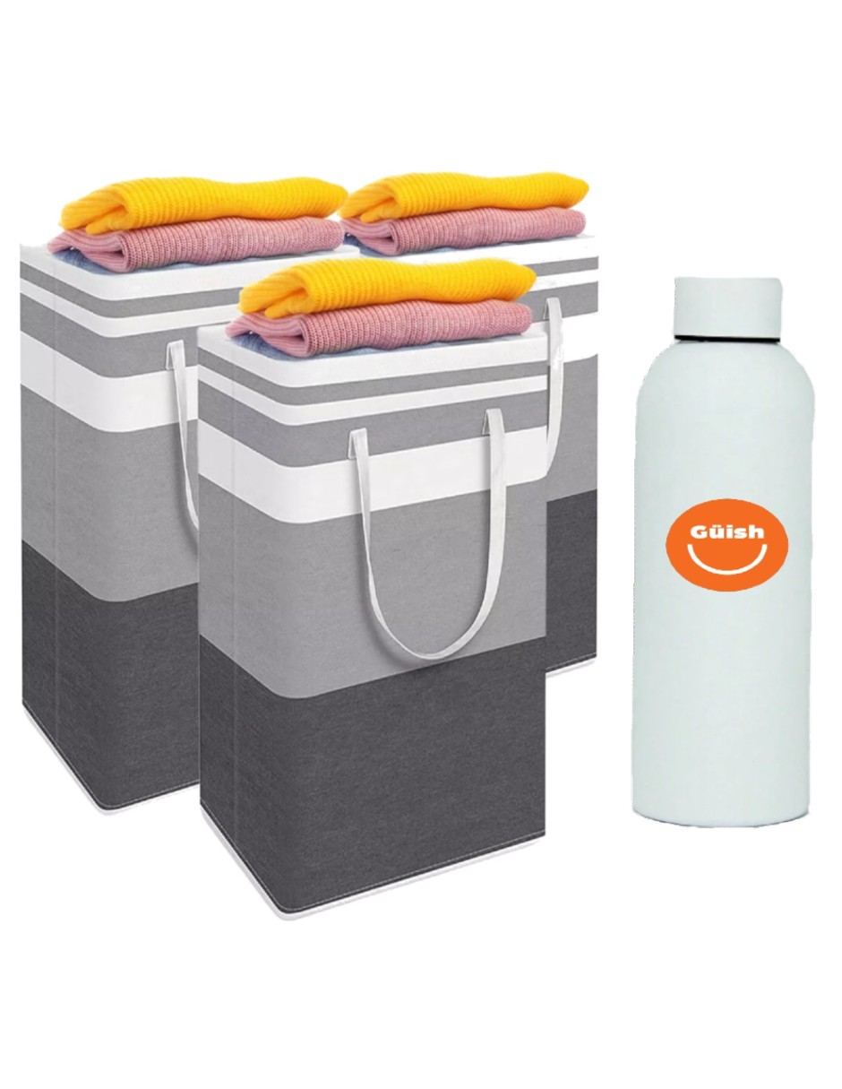 Foto 2 pulgar | 3 Pz Cesto Grande Para Ropa Sucia Y Lavandería Plegable + Termo De Agua De Regalo Güish