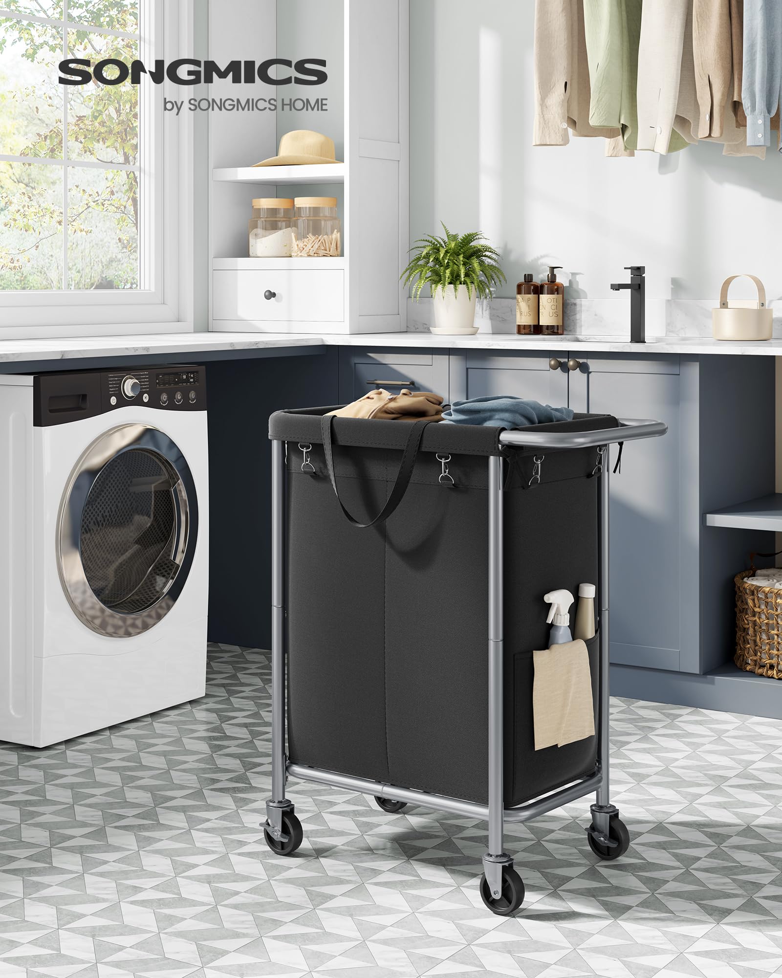 Foto 3 pulgar | Cesta De Lavandería Songmics Rolling 140 L Con Ruedas Y 2 Secciones - Venta Internacional.
