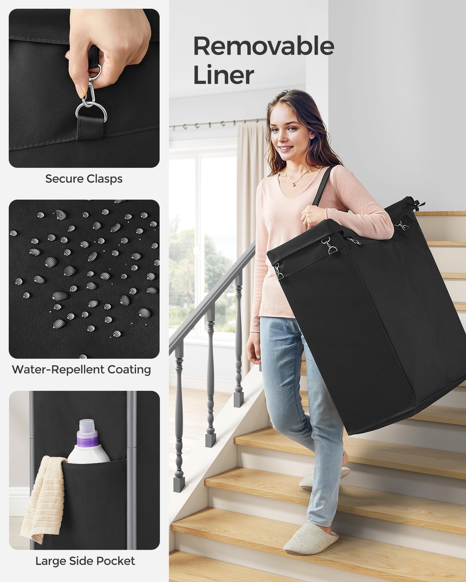 Foto 4 | Cesta De Lavandería Songmics Rolling 140 L Con Ruedas Y 2 Secciones - Venta Internacional.