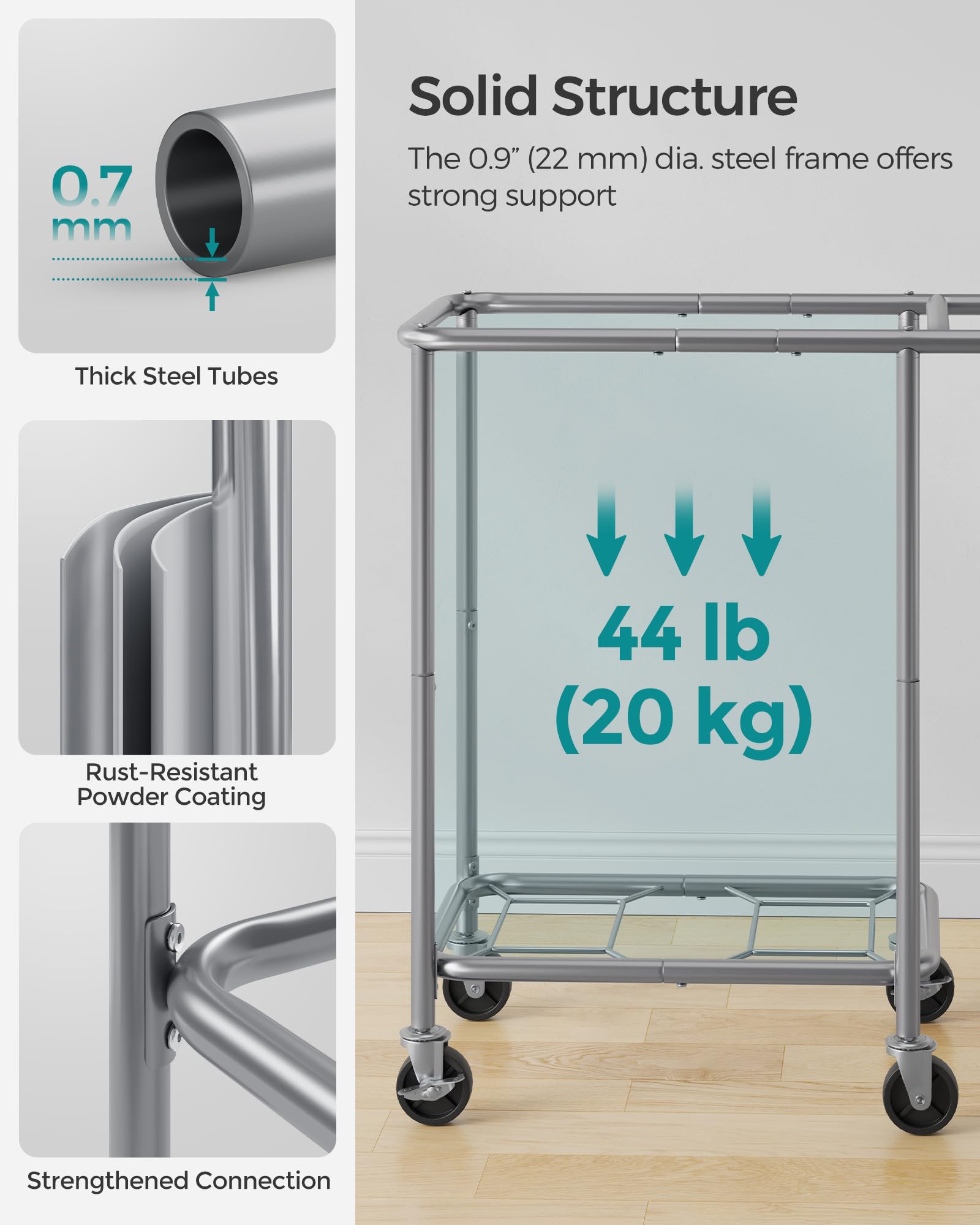 Foto 6 pulgar | Cesta De Lavandería Songmics Rolling 140 L Con Ruedas Y 2 Secciones - Venta Internacional.