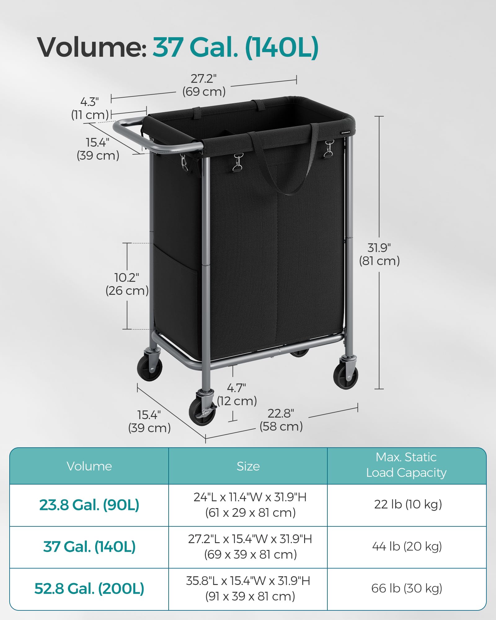 Foto 7 pulgar | Cesta De Lavandería Songmics Rolling 140 L Con Ruedas Y 2 Secciones - Venta Internacional.